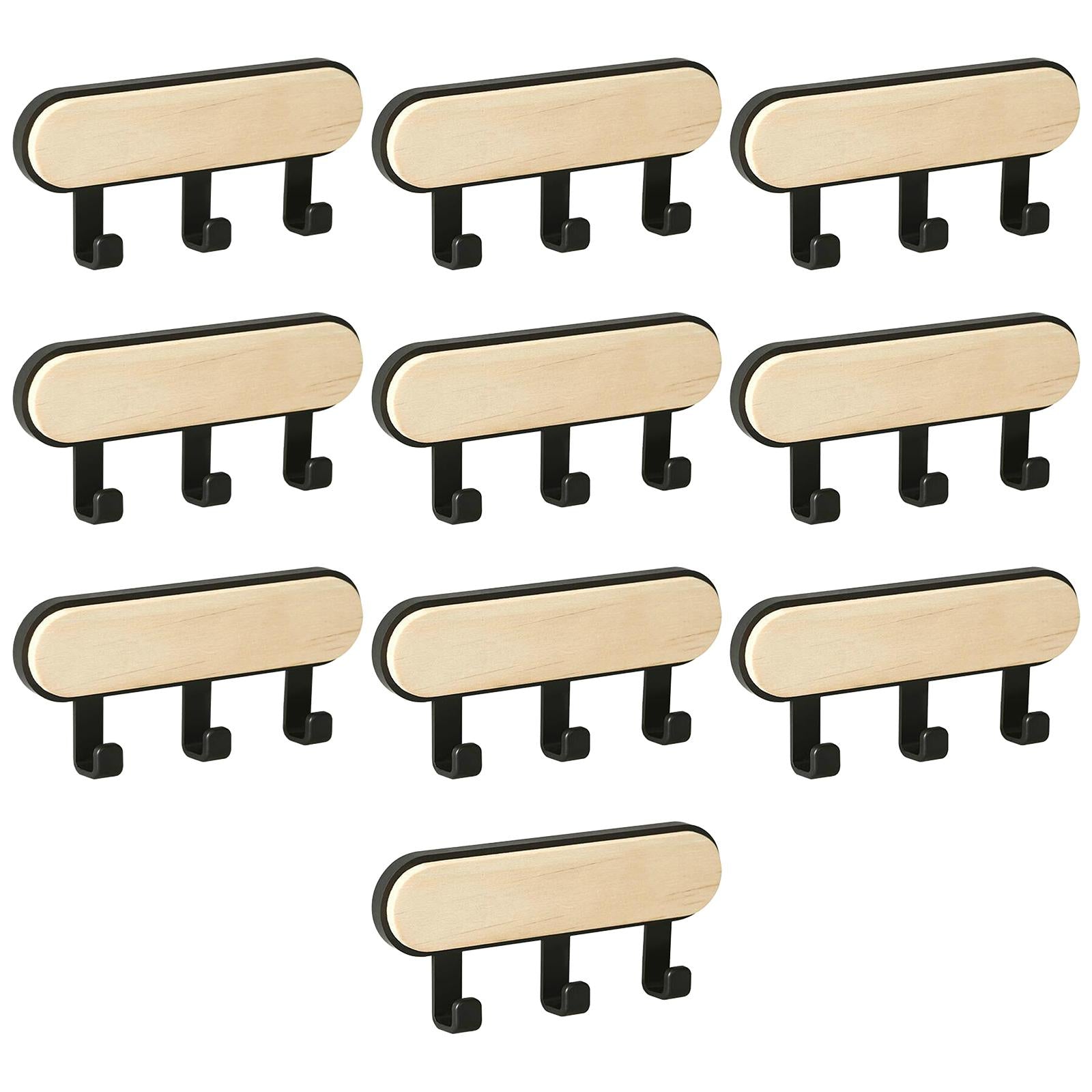 10x Wall Mounted Coat Racks Back Adhesive for Bathroom Bedroom 3 Hooks Black