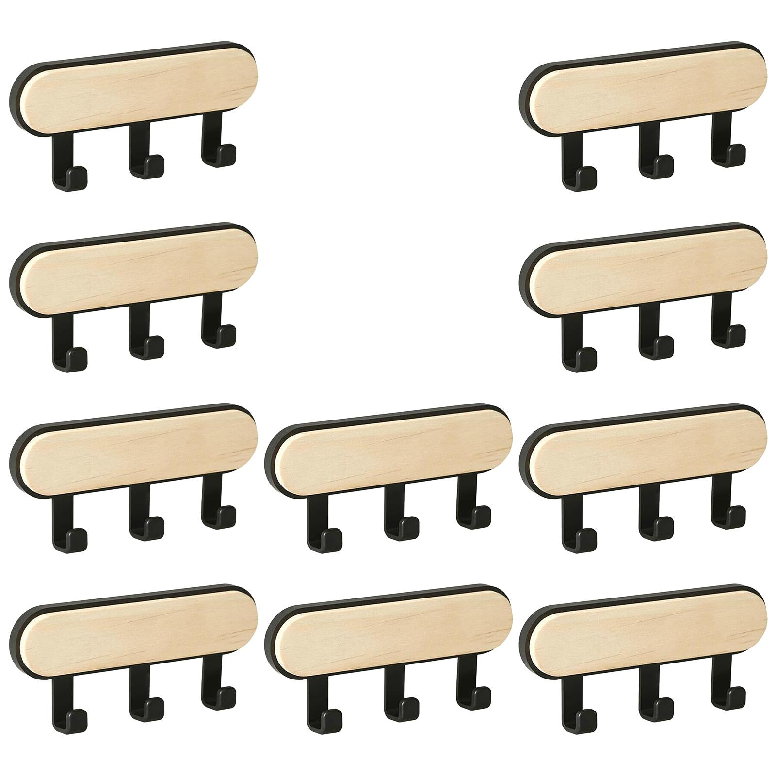 10x Wall Mounted Coat Racks Back Adhesive for Bathroom Bedroom 3 Hooks Black