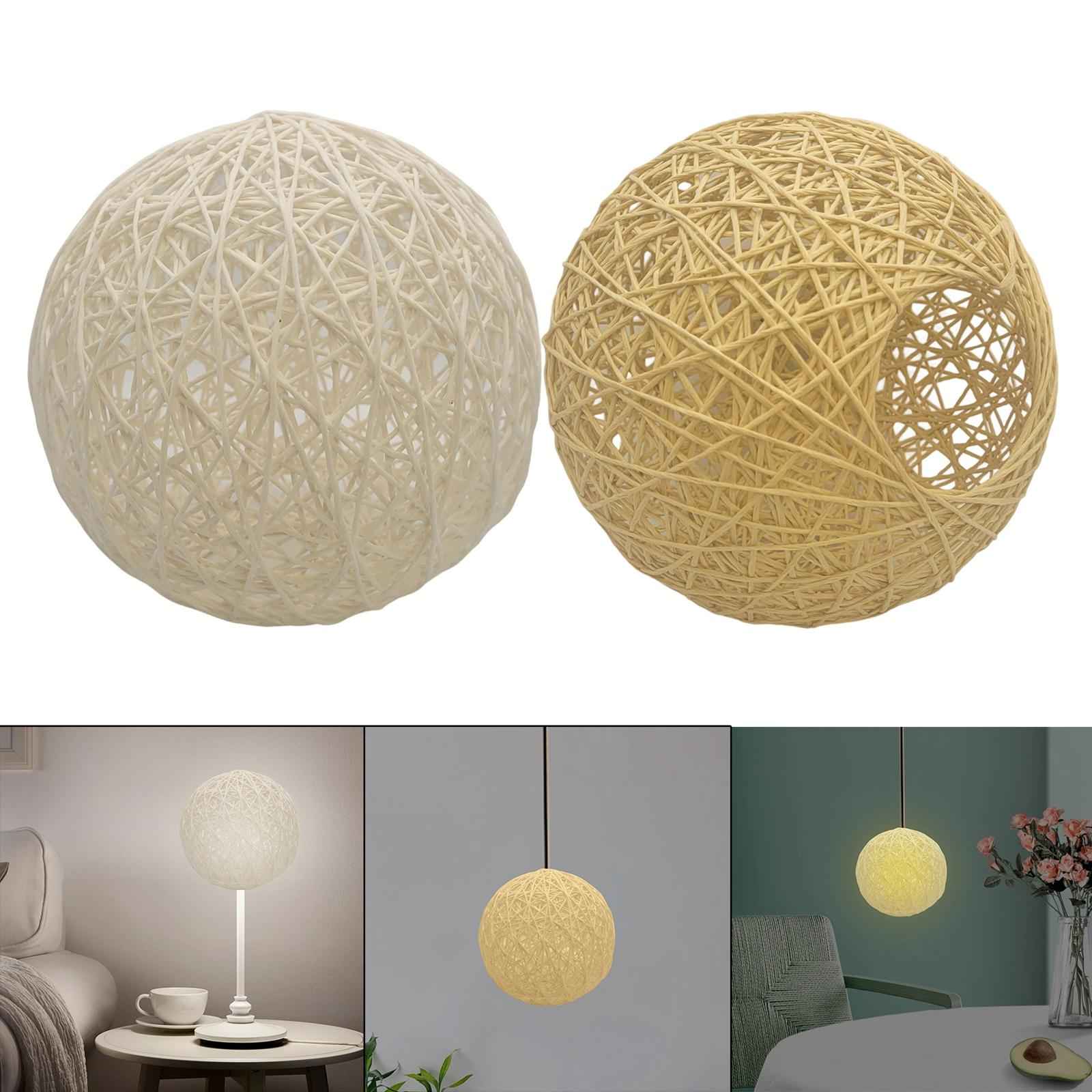 Woven Pendant Light Shade Lamp Cage Rattan Ball Lampshade for Farmer House White