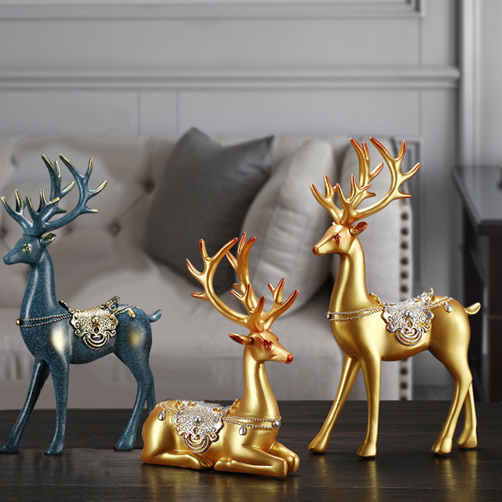 2pcs Reindeer Figurines Resin Deer Statues for Home Decoration Gift Golden