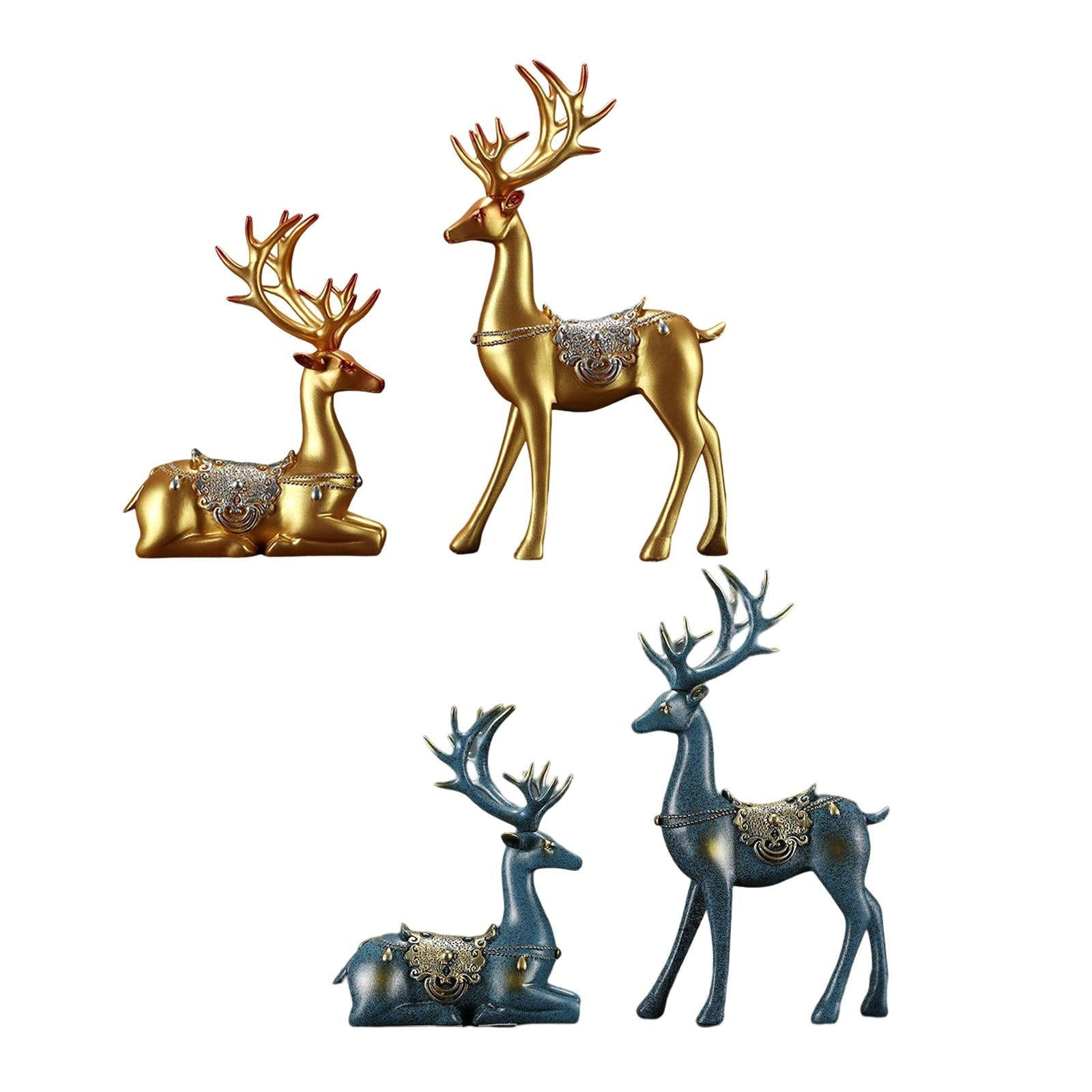 2pcs Reindeer Figurines Resin Deer Statues for Home Decoration Gift Golden