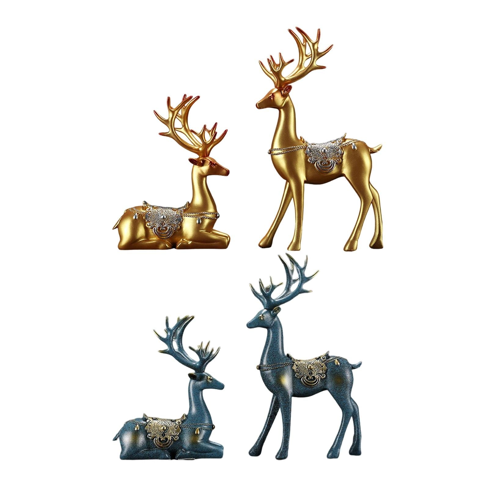 2pcs Reindeer Figurines Resin Deer Statues for Home Decoration Gift Golden