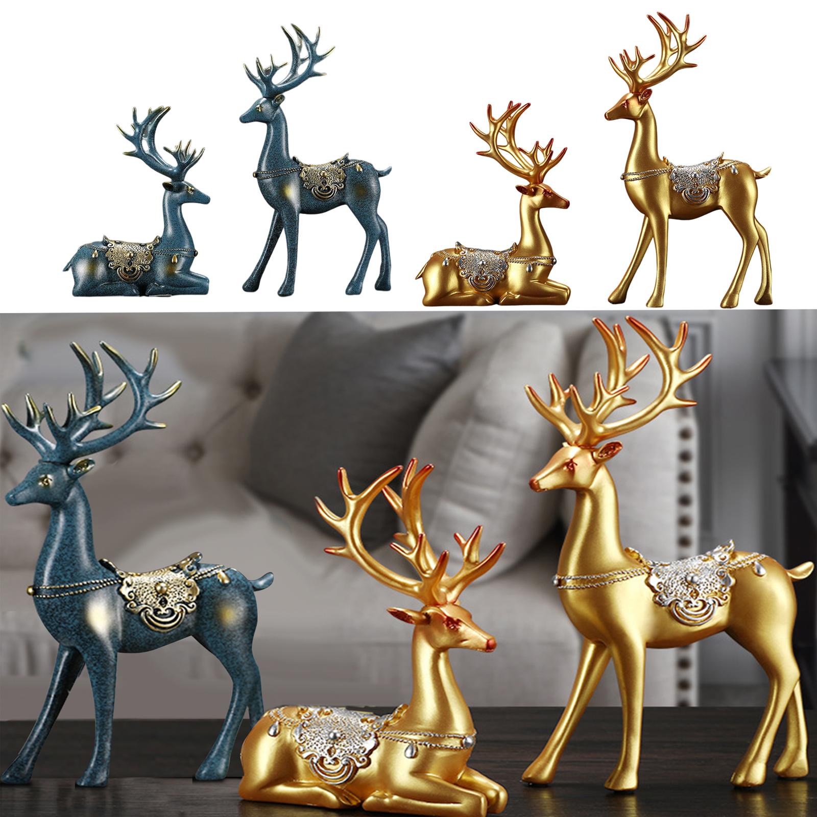 2pcs Reindeer Figurines Resin Deer Statues for Home Decoration Gift Golden