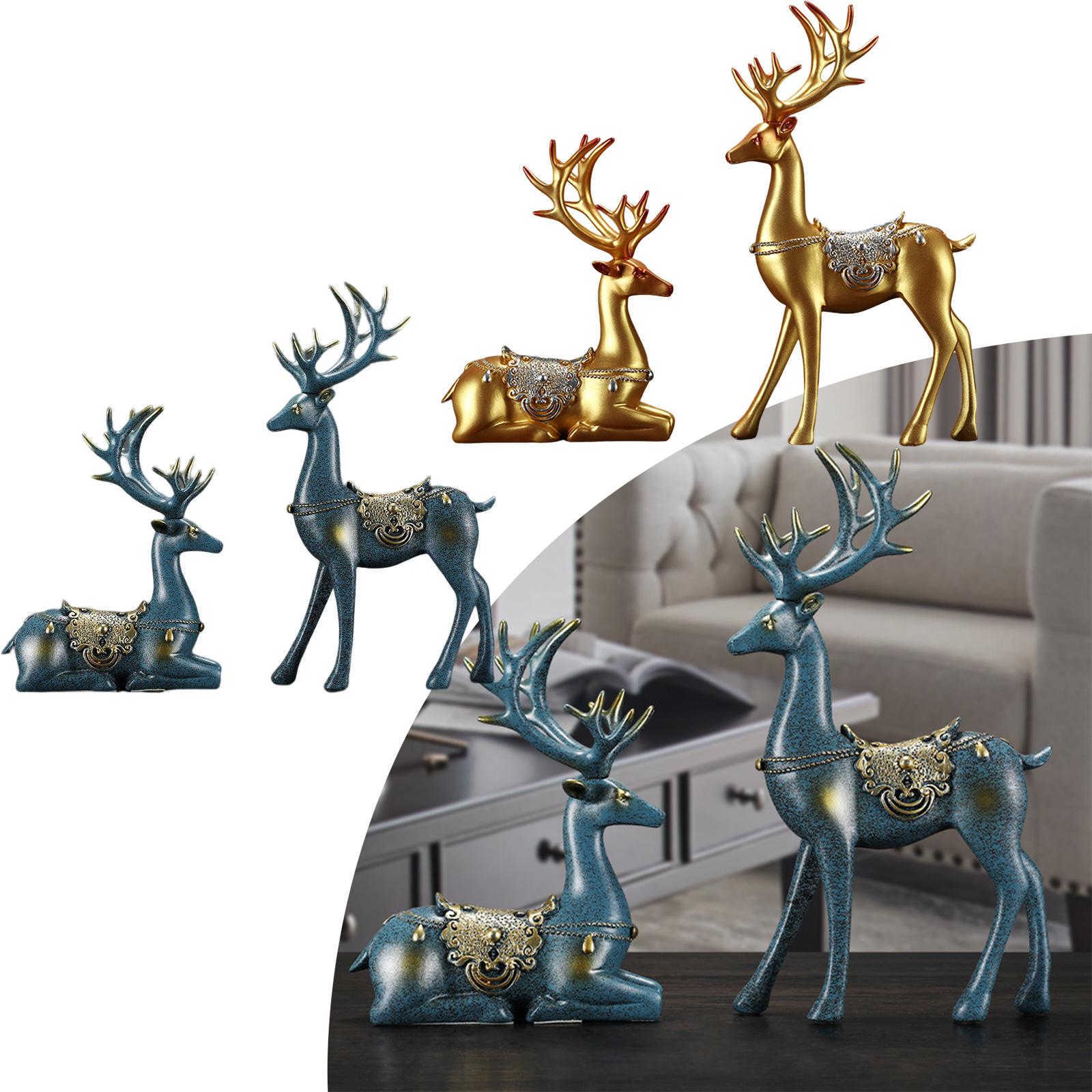 2pcs Reindeer Figurines Resin Deer Statues for Home Decoration Gift Golden