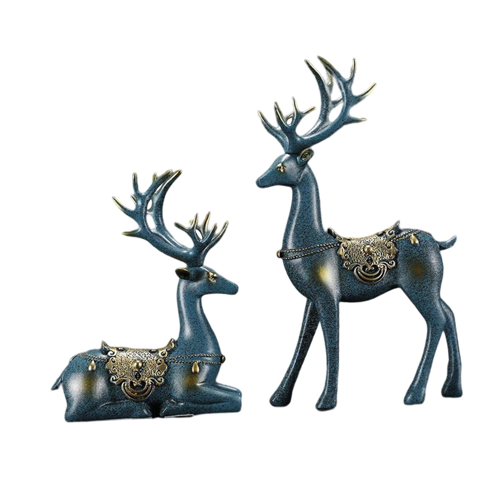 2pcs Reindeer Figurines Resin Deer Statues for Home Decoration Gift Blue