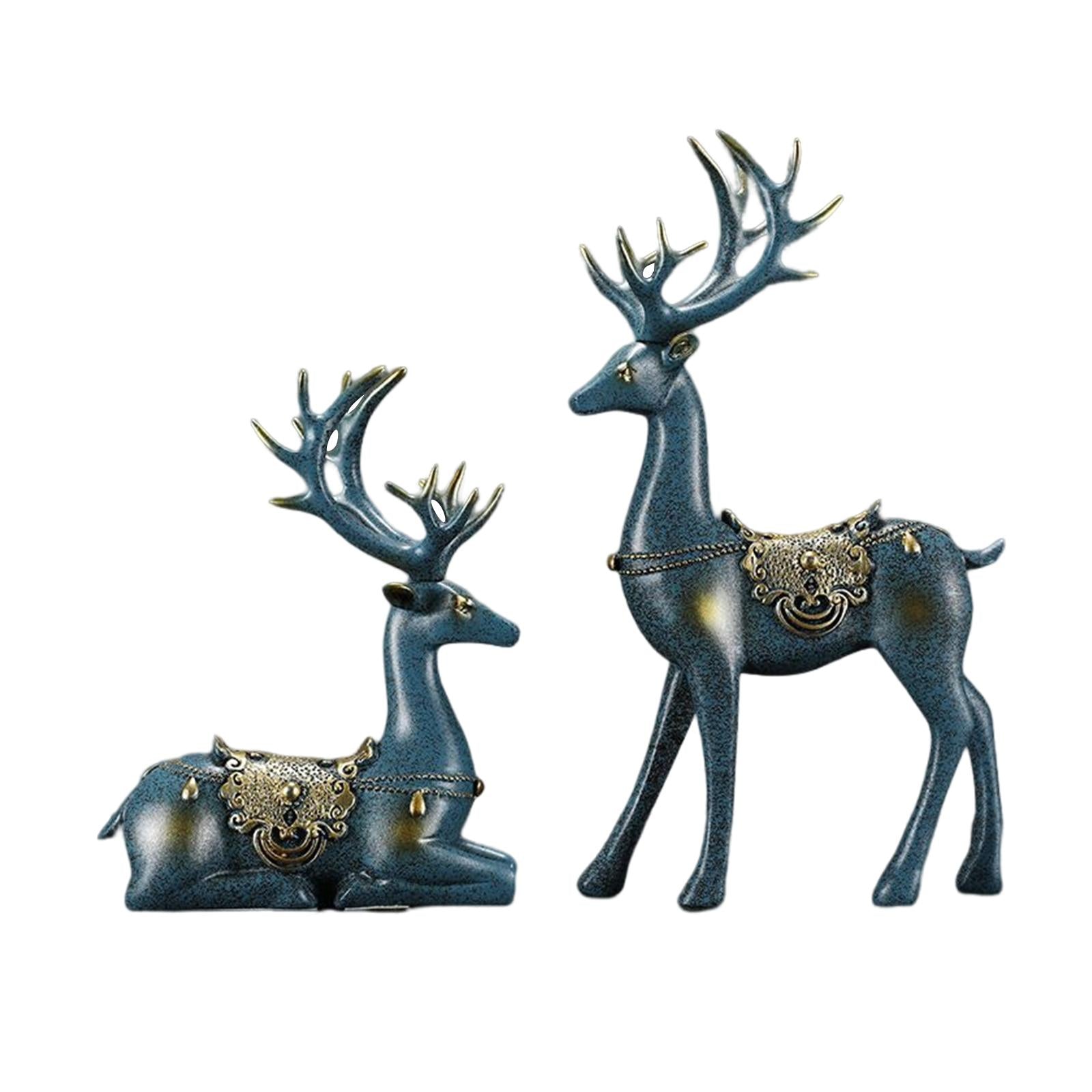 2pcs Reindeer Figurines Resin Deer Statues for Home Decoration Gift Blue