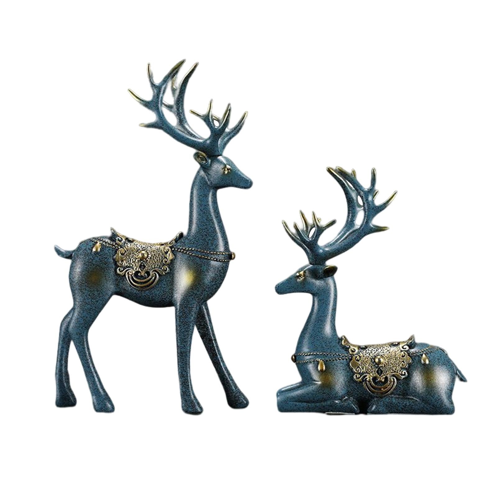 2pcs Reindeer Figurines Resin Deer Statues for Home Decoration Gift Blue