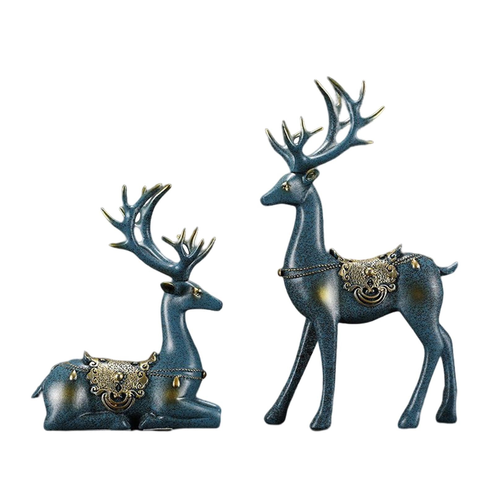 2pcs Reindeer Figurines Resin Deer Statues for Home Decoration Gift Blue