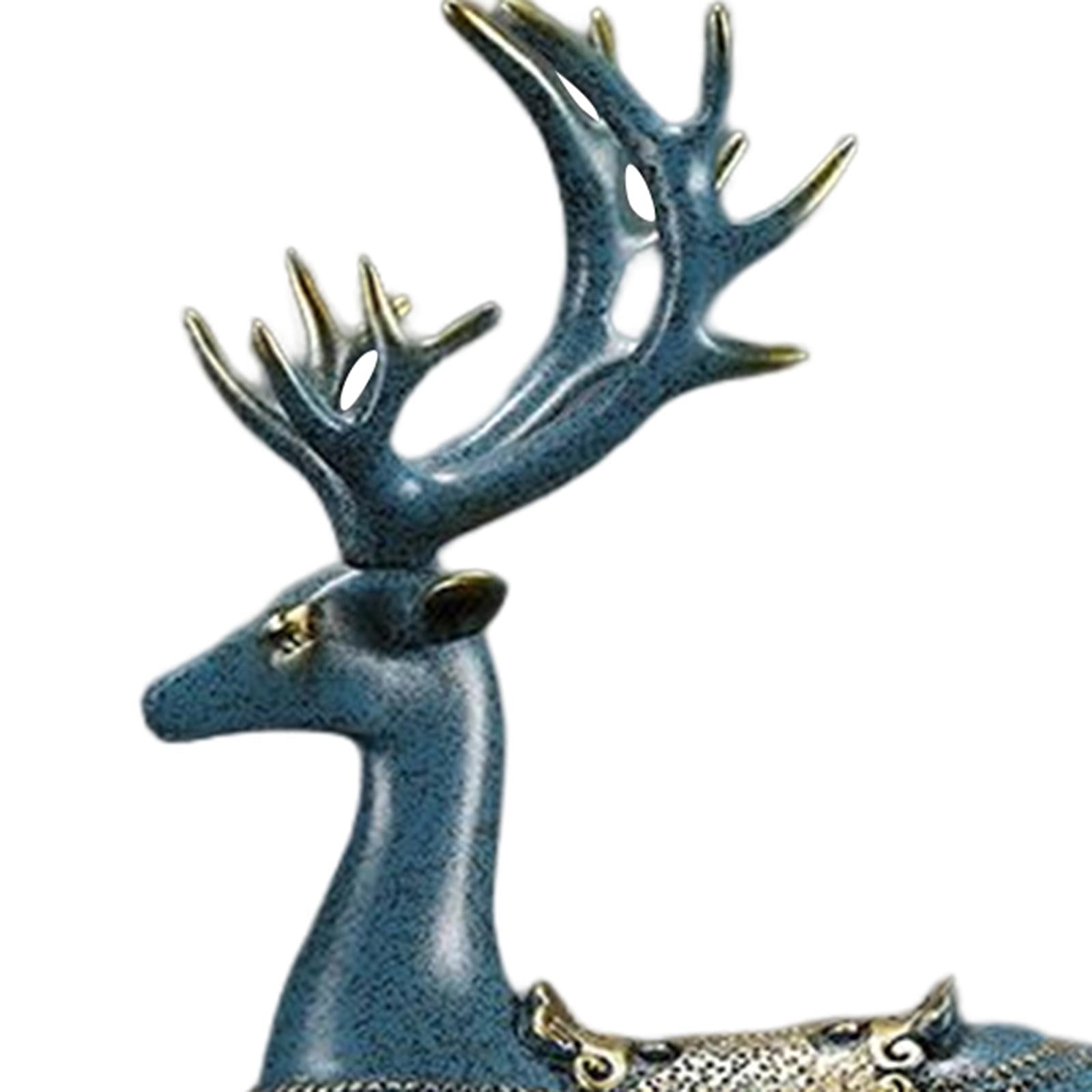 2pcs Reindeer Figurines Resin Deer Statues for Home Decoration Gift Blue