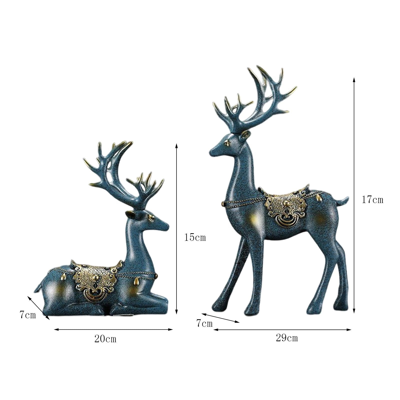 2pcs Reindeer Figurines Resin Deer Statues for Home Decoration Gift Blue