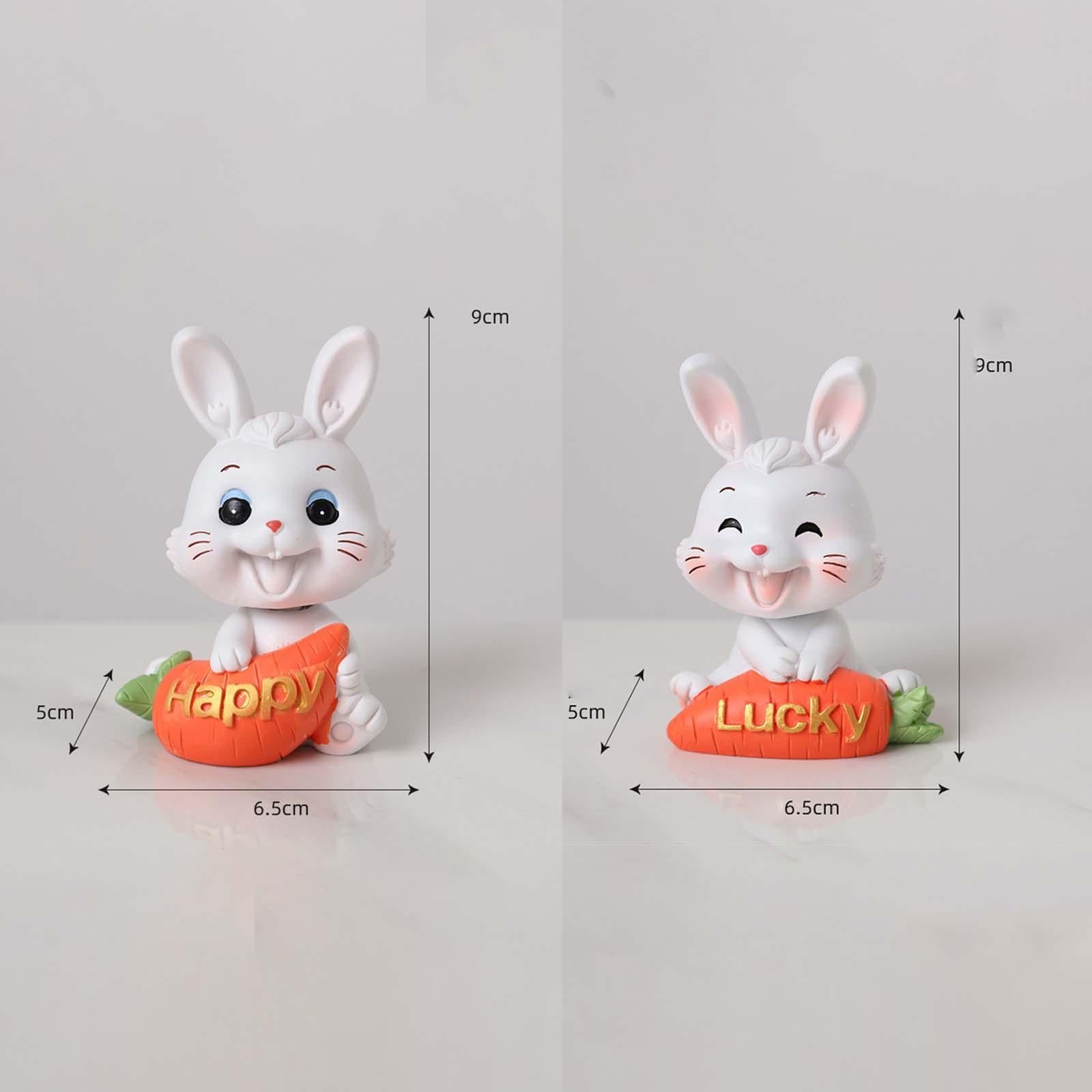 2Pcs Lovely Carrot Figurines Car Dashboard Couples Statues Rabbit