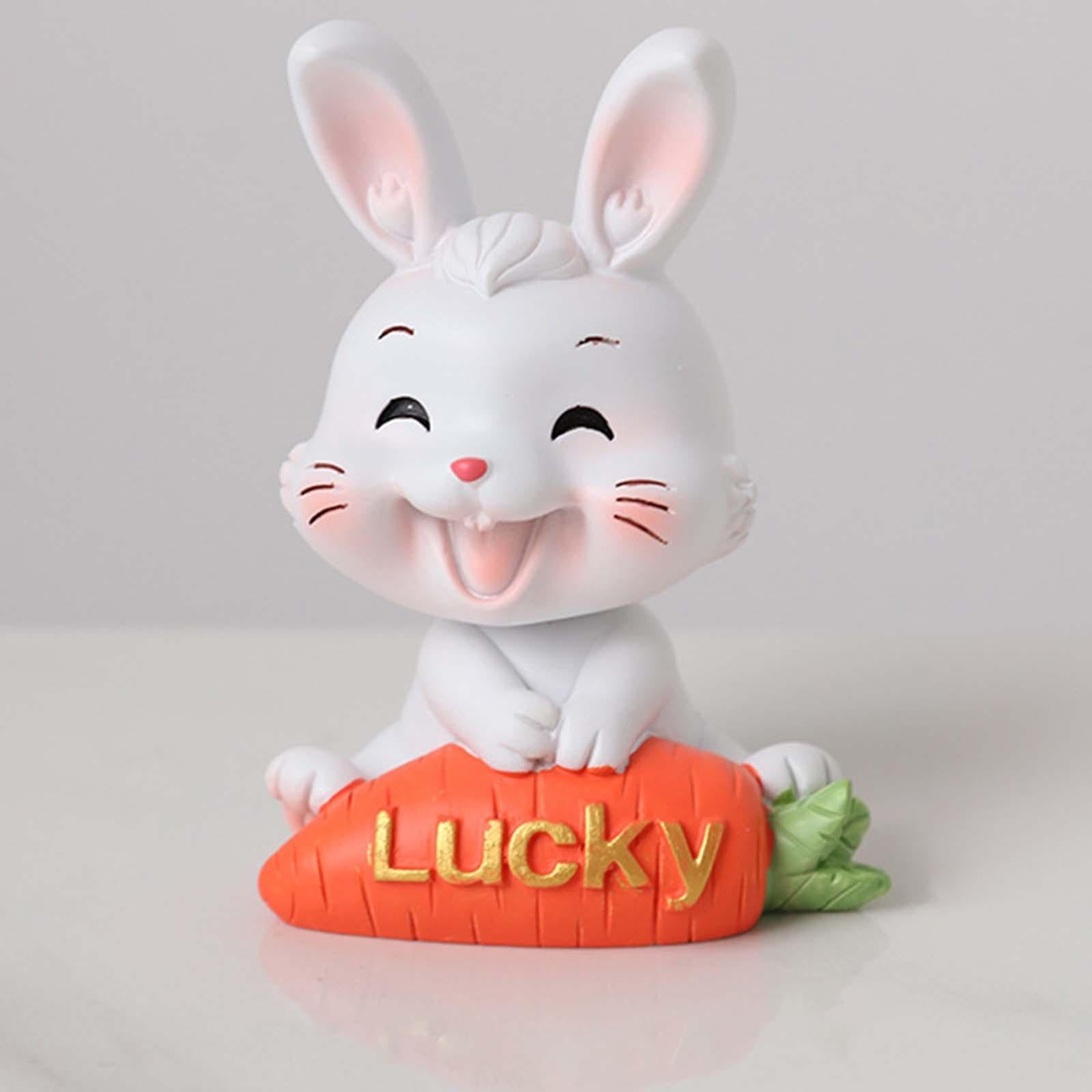 2Pcs Lovely Carrot Figurines Car Dashboard Couples Statues Rabbit