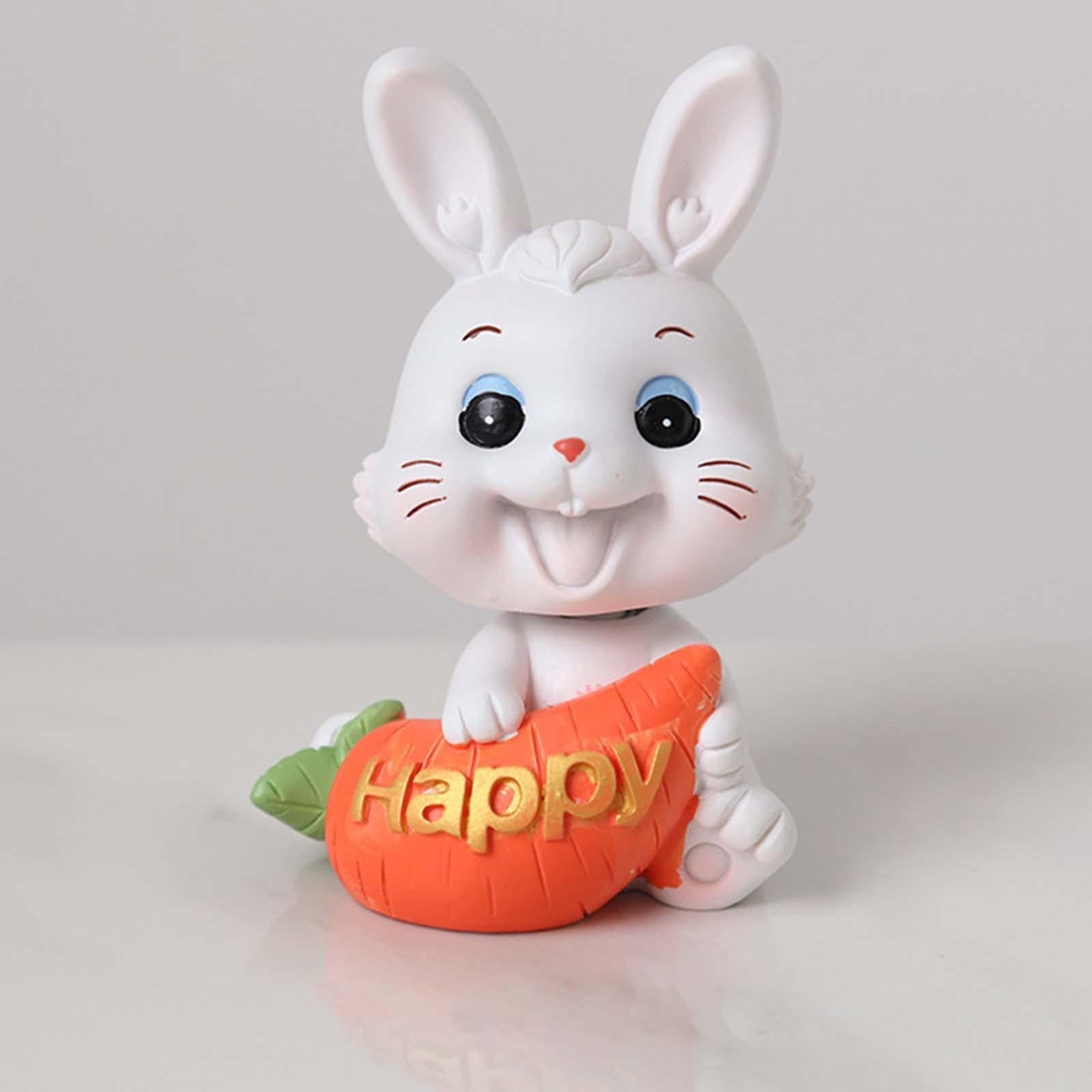 2Pcs Lovely Carrot Figurines Car Dashboard Couples Statues Rabbit