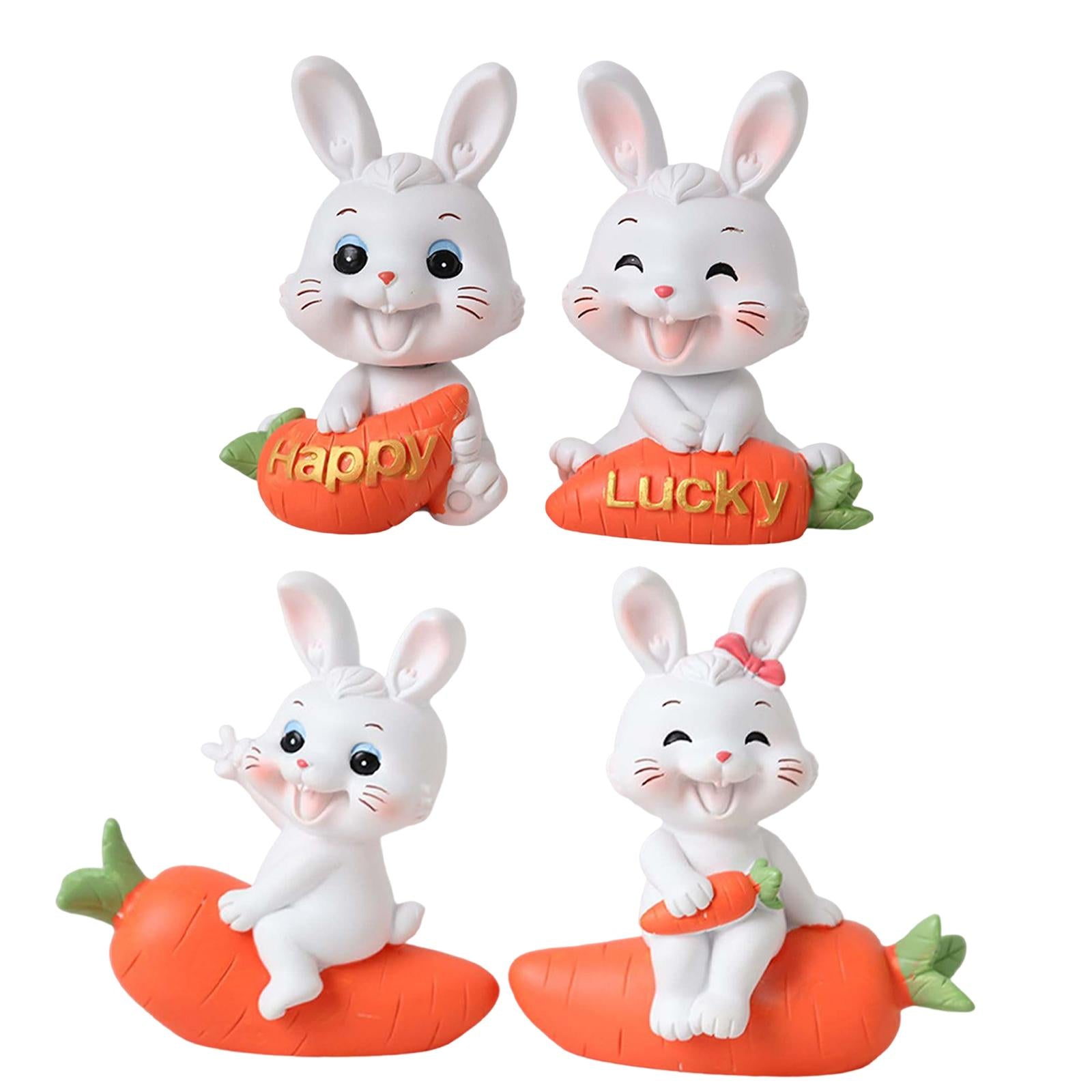 2Pcs Lovely Carrot Figurines Car Dashboard Couples Statues Rabbit