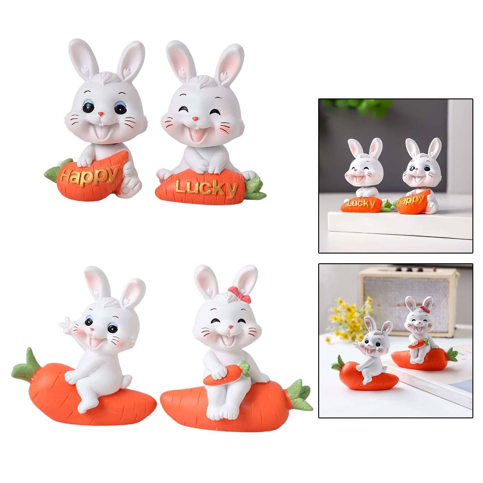 2Pcs Lovely Carrot Figurines Car Dashboard Couples Statues Rabbit