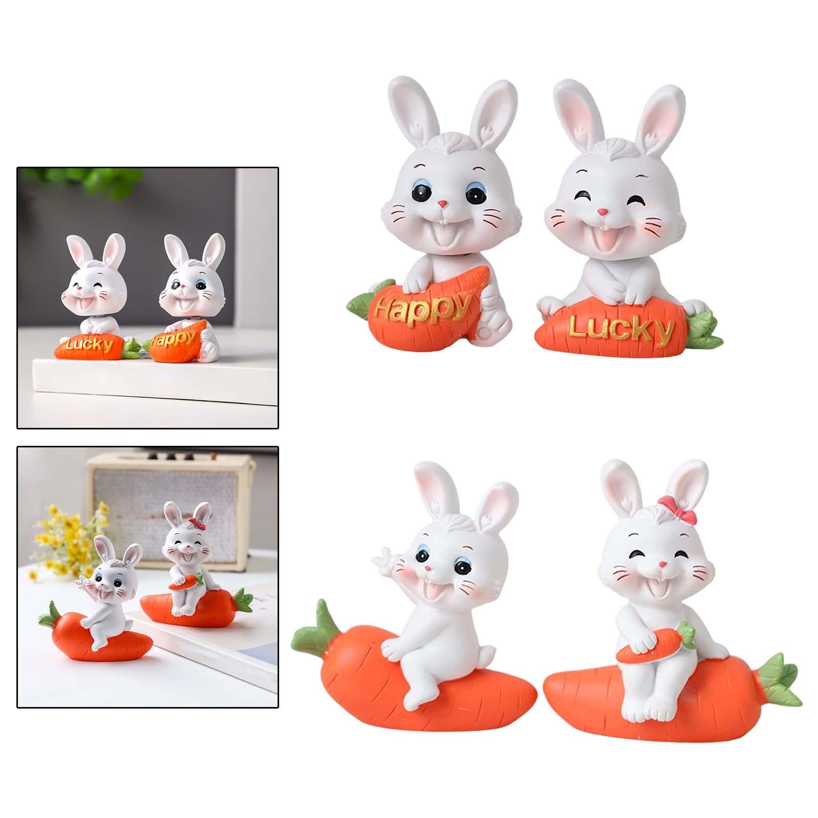 2Pcs Lovely Carrot Figurines Car Dashboard Couples Statues Rabbit