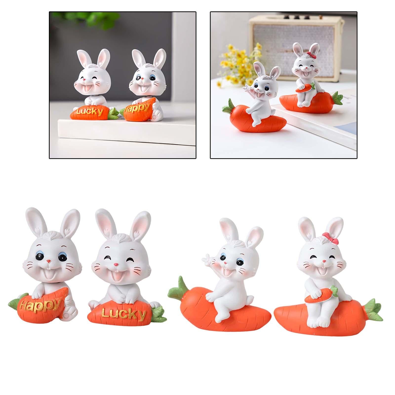 2Pcs Lovely Carrot Figurines Car Dashboard Couples Statues Rabbit