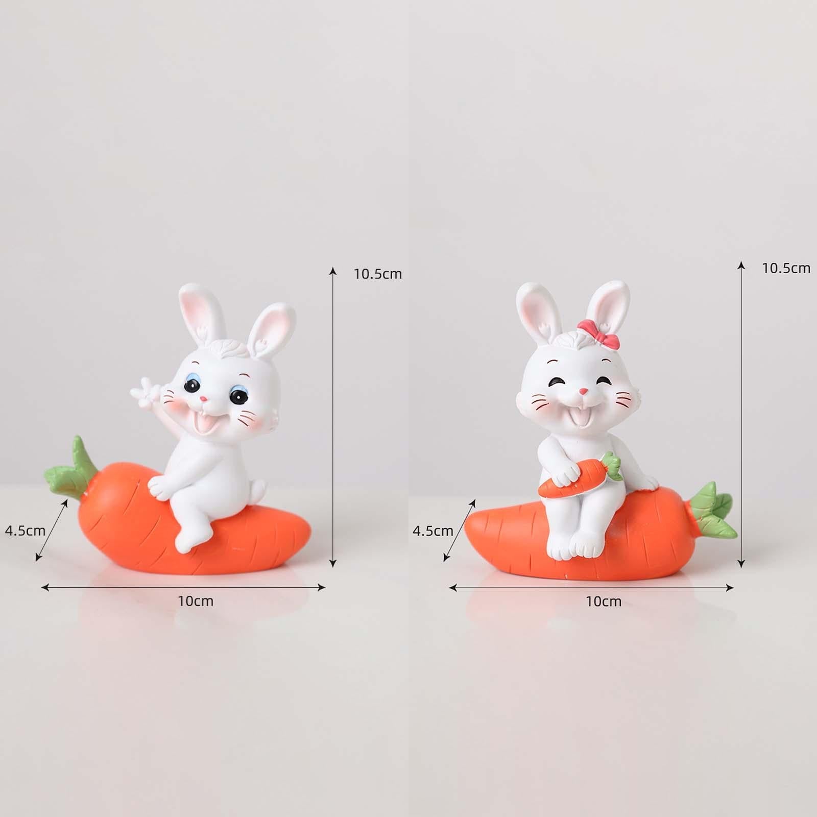 2Pcs Lovely Carrot Figurines Car Dashboard Couples Statues Bunny