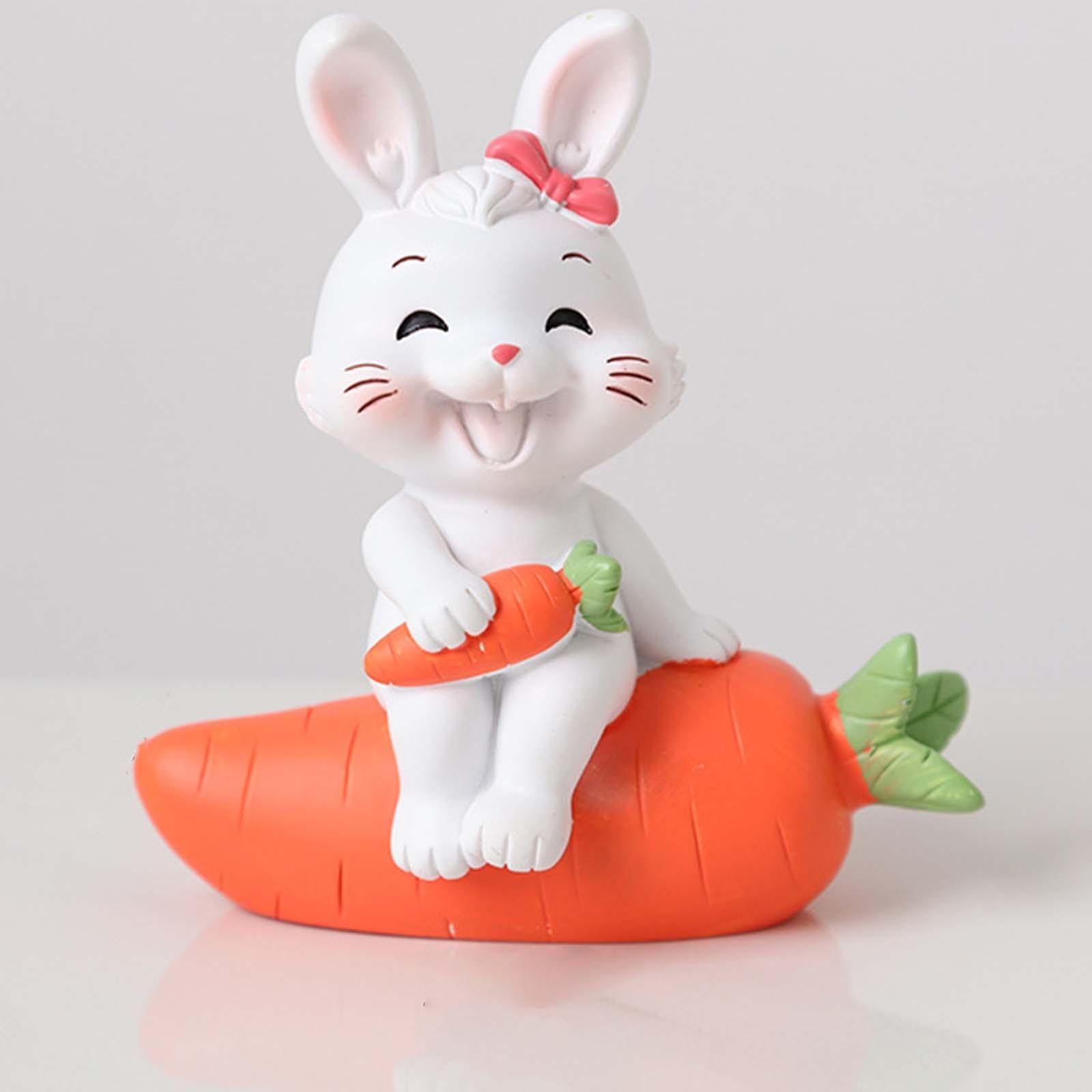 2Pcs Lovely Carrot Figurines Car Dashboard Couples Statues Bunny