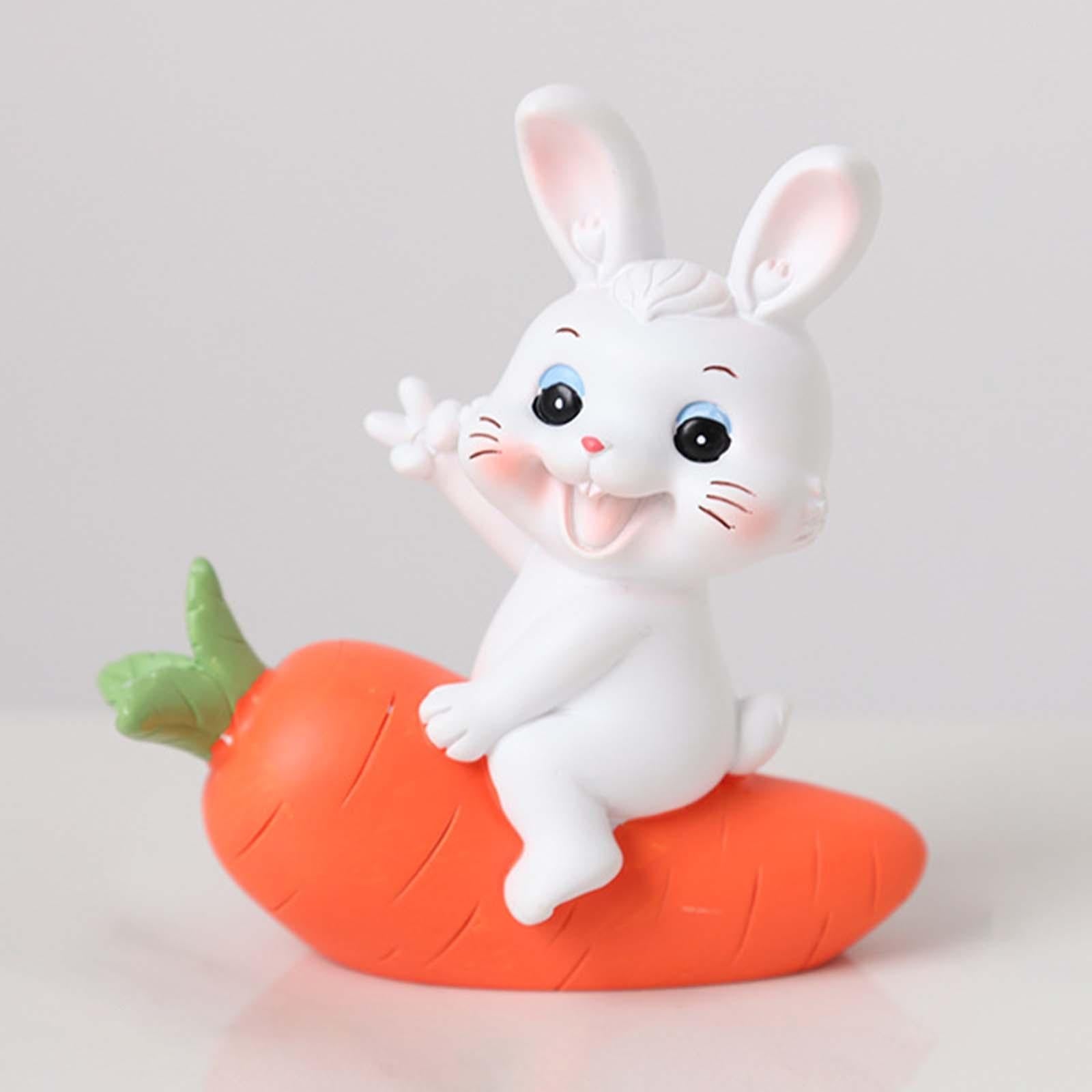 2Pcs Lovely Carrot Figurines Car Dashboard Couples Statues Bunny