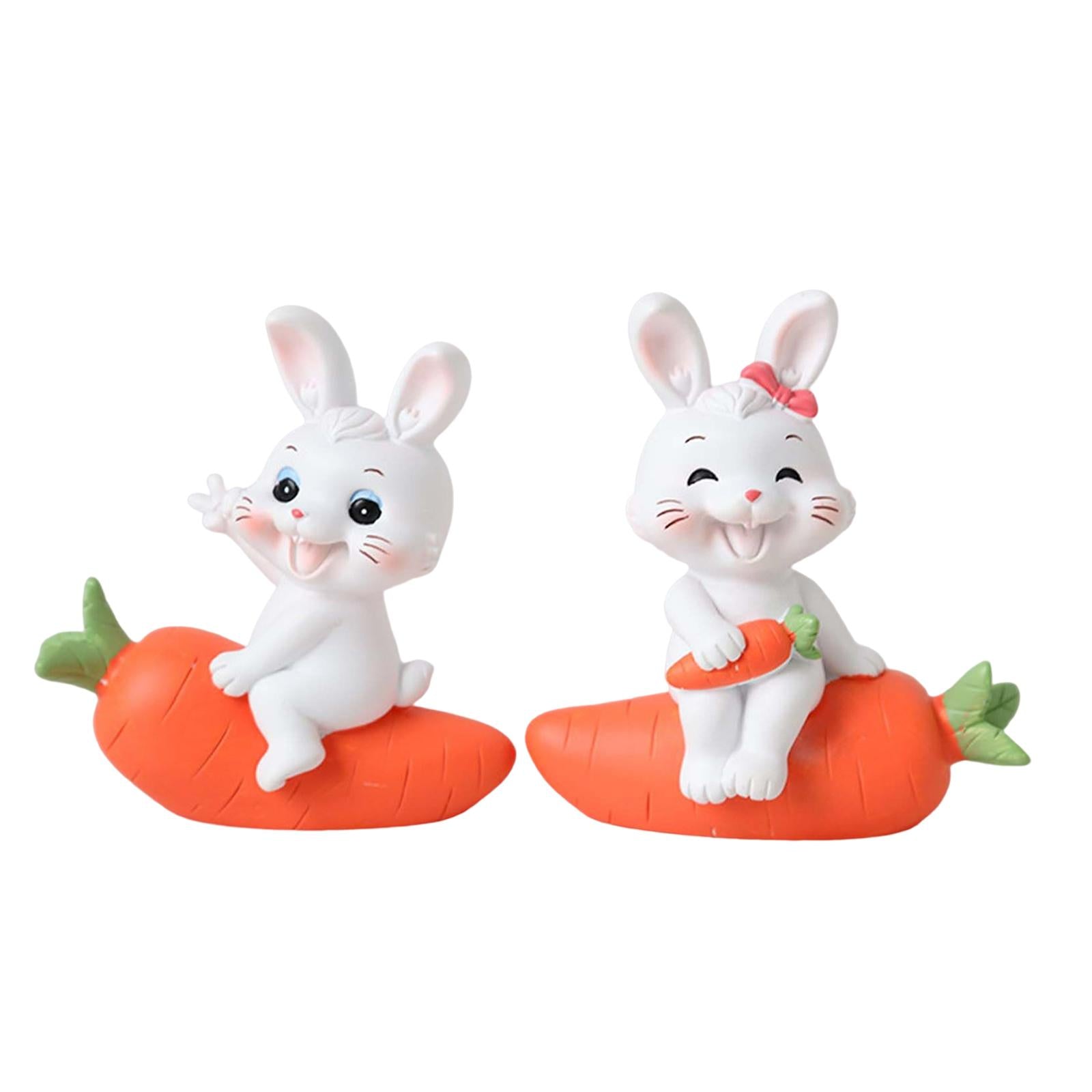 2Pcs Lovely Carrot Figurines Car Dashboard Couples Statues Bunny