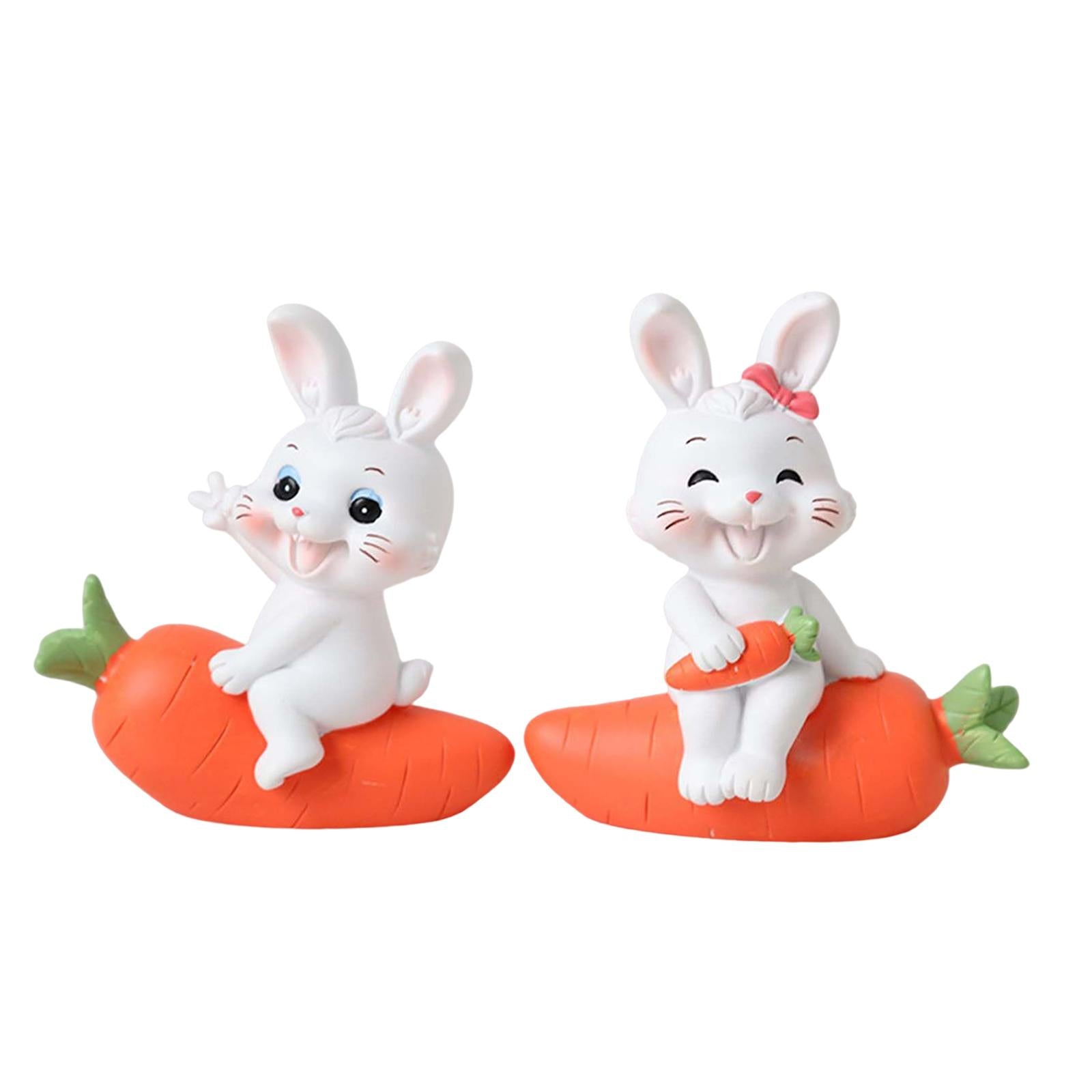 2Pcs Lovely Carrot Figurines Car Dashboard Couples Statues Bunny