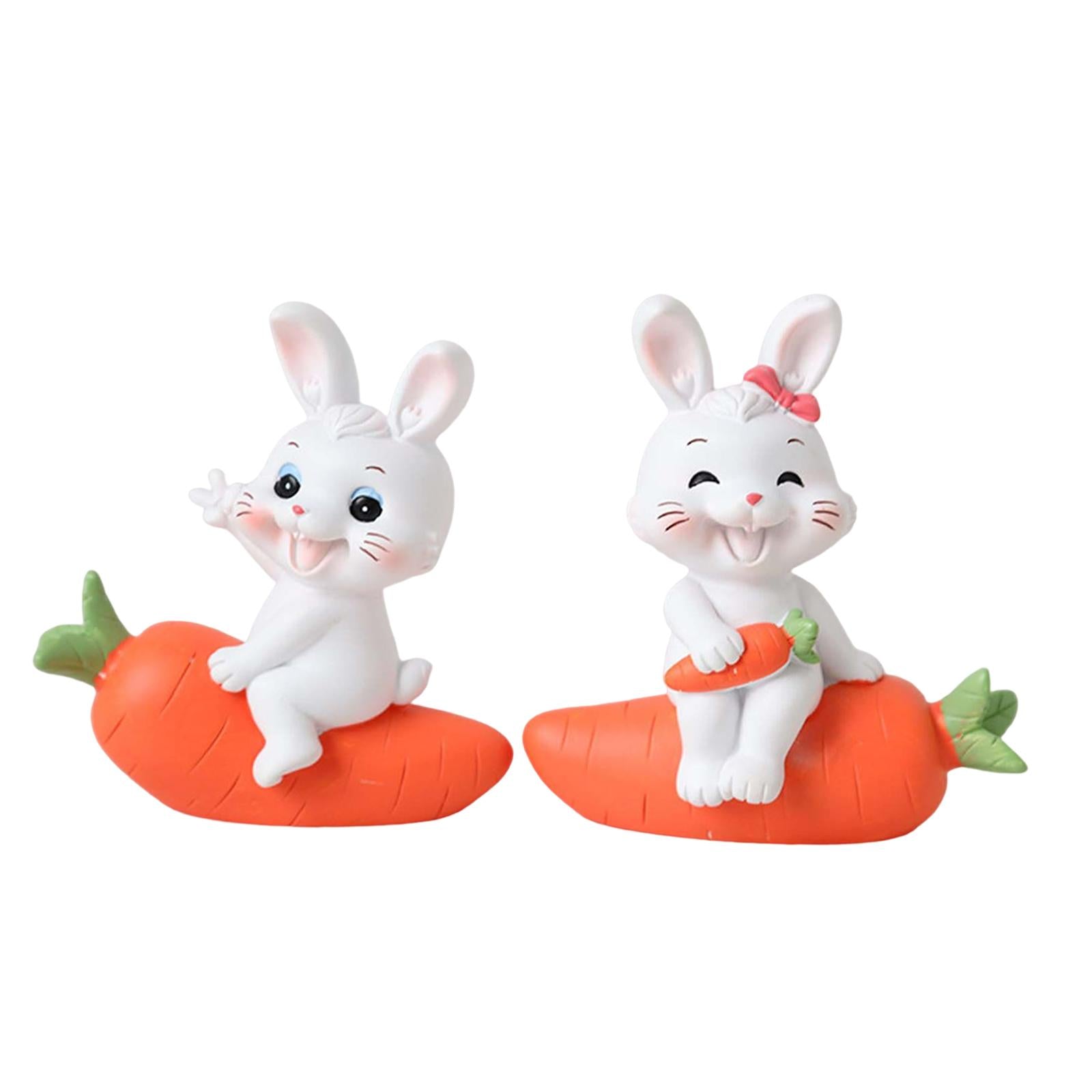 2Pcs Lovely Carrot Figurines Car Dashboard Couples Statues Bunny