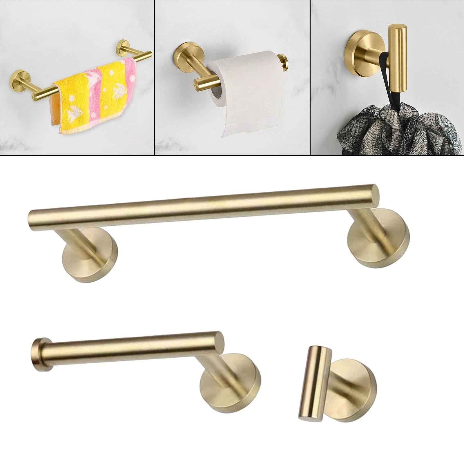 3 Pieces Bathroom Hardware Accessories Set Towel Hook 16" Towel Bar Gold