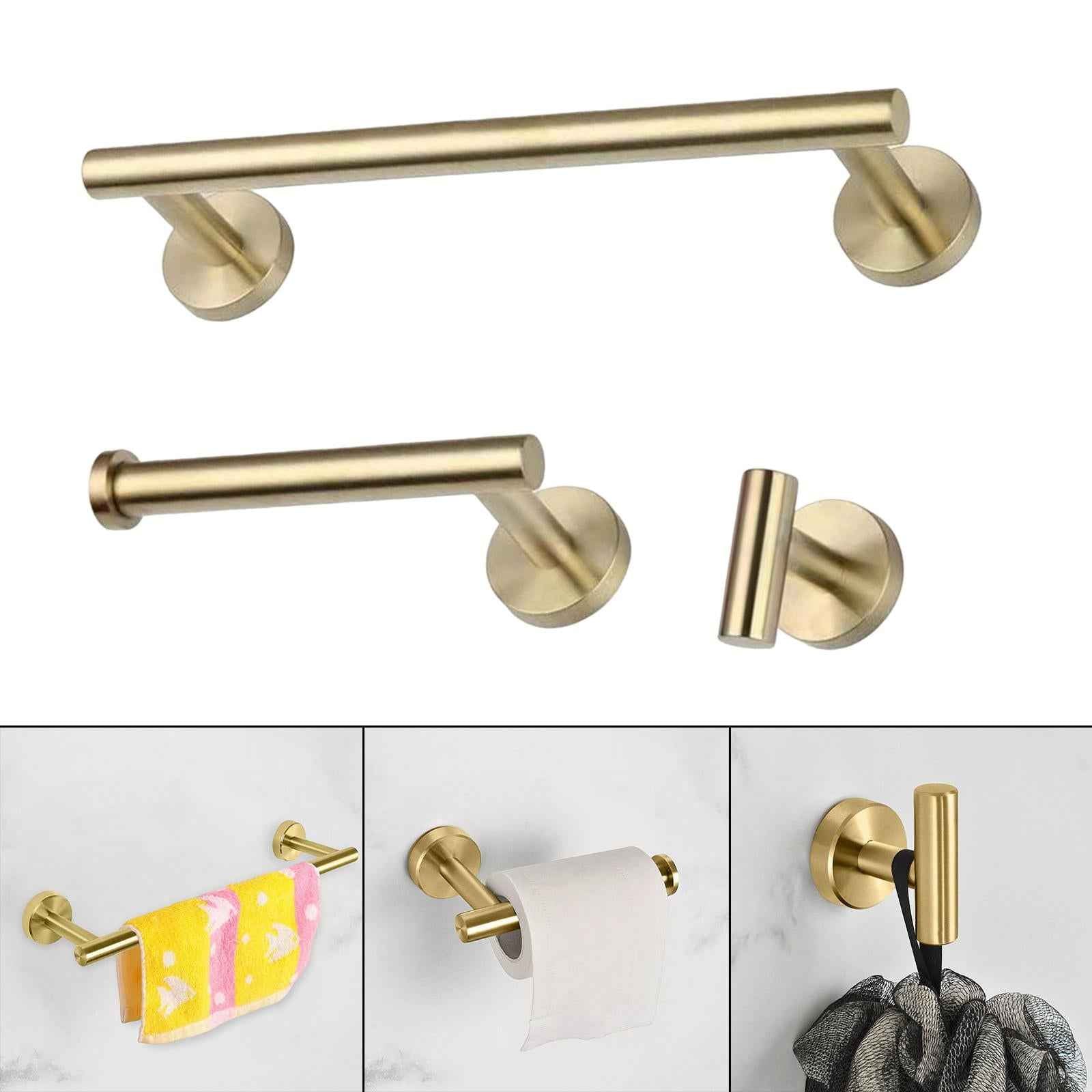 3 Pieces Bathroom Hardware Accessories Set Towel Hook 16" Towel Bar Gold