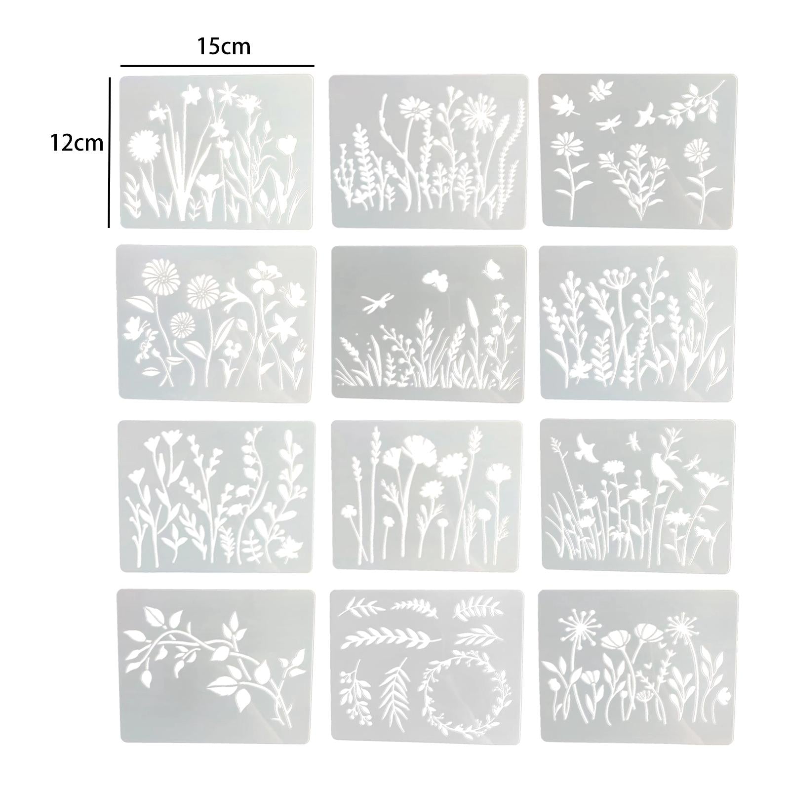 12x Reusable Flower Stencil Template Painting Drawing Decor Home Wall Crafts