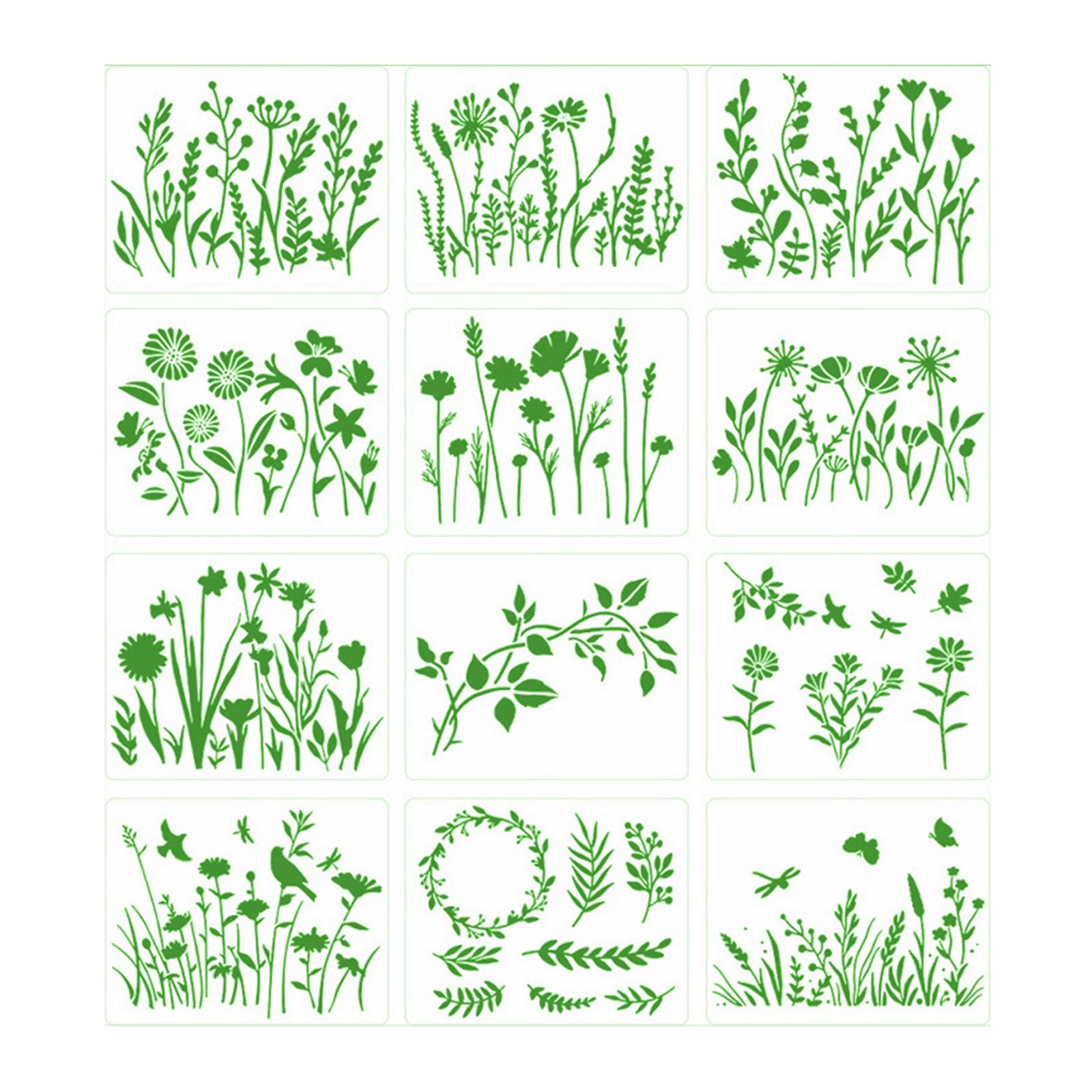 12x Reusable Flower Stencil Template Painting Drawing Decor Home Wall Crafts