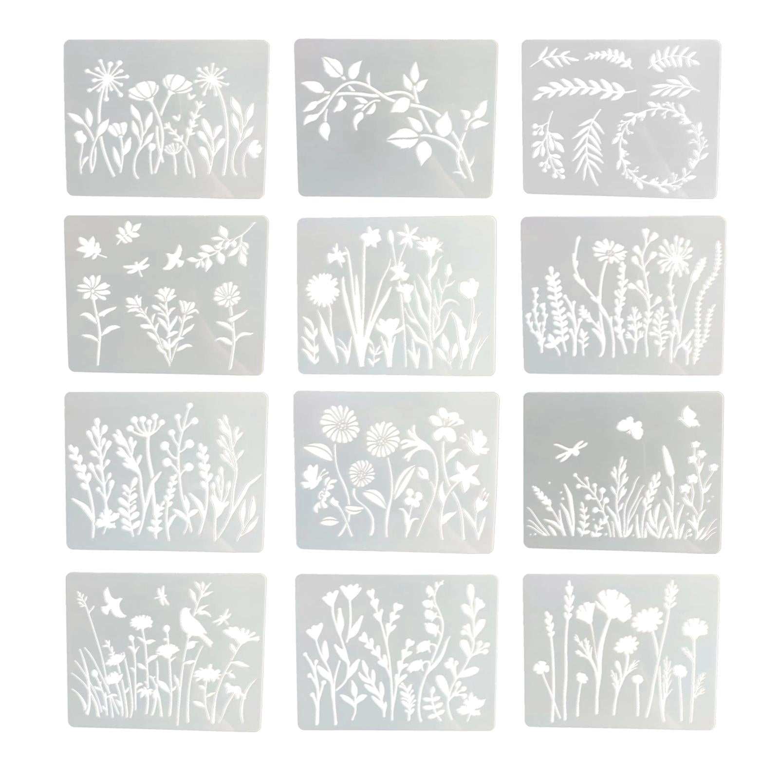 12x Reusable Flower Stencil Template Painting Drawing Decor Home Wall Crafts