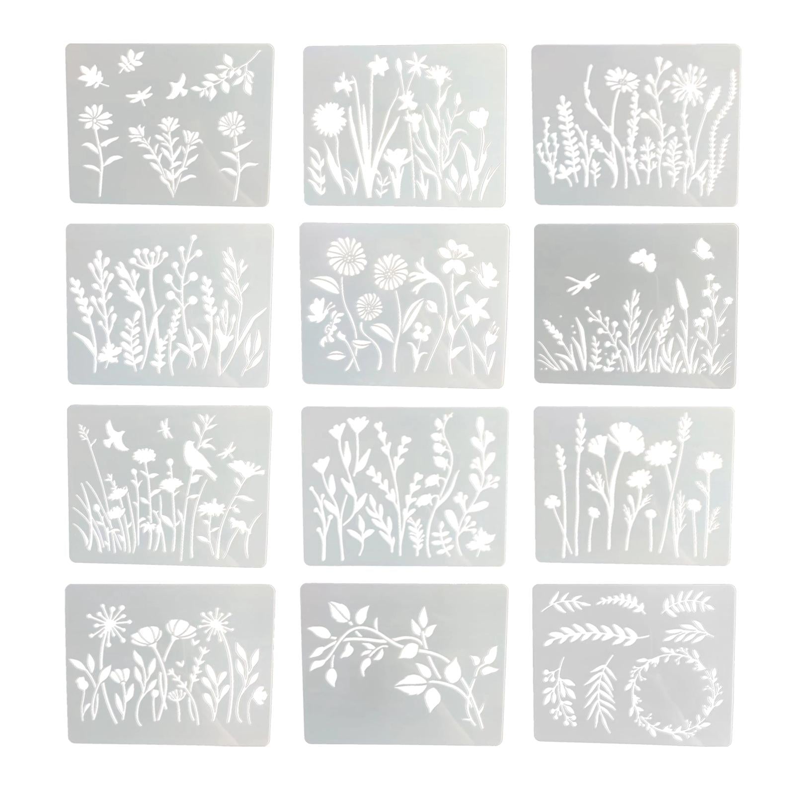 12x Reusable Flower Stencil Template Painting Drawing Decor Home Wall Crafts