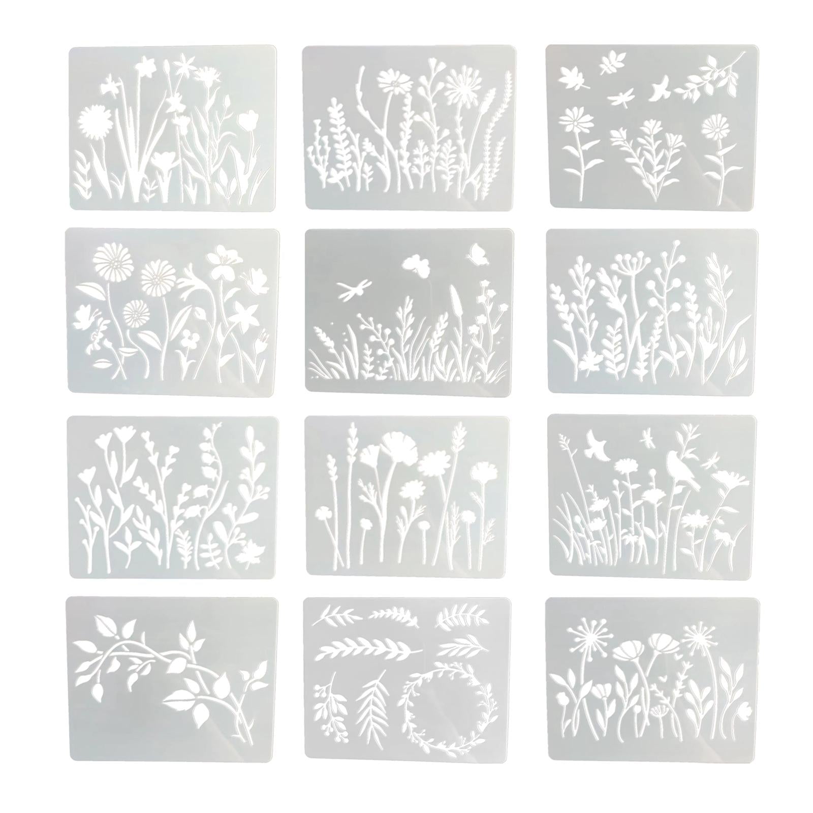 12x Reusable Flower Stencil Template Painting Drawing Decor Home Wall Crafts