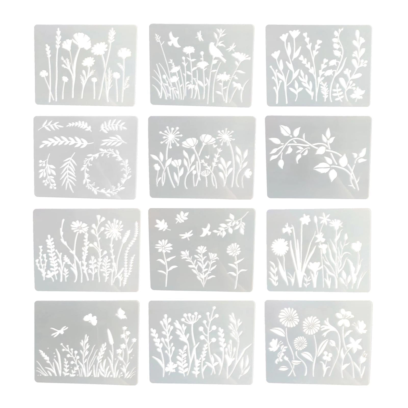 12x Reusable Flower Stencil Template Painting Drawing Decor Home Wall Crafts