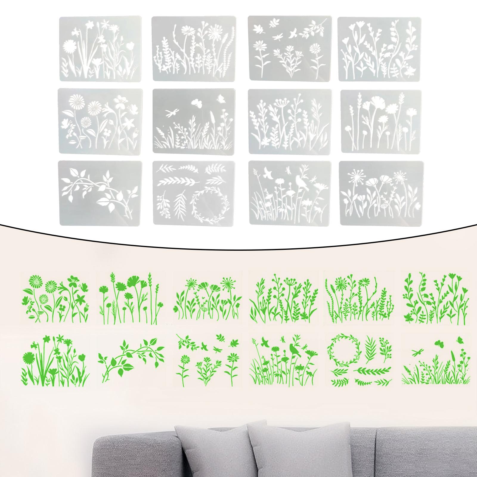 12x Reusable Flower Stencil Template Painting Drawing Decor Home Wall Crafts