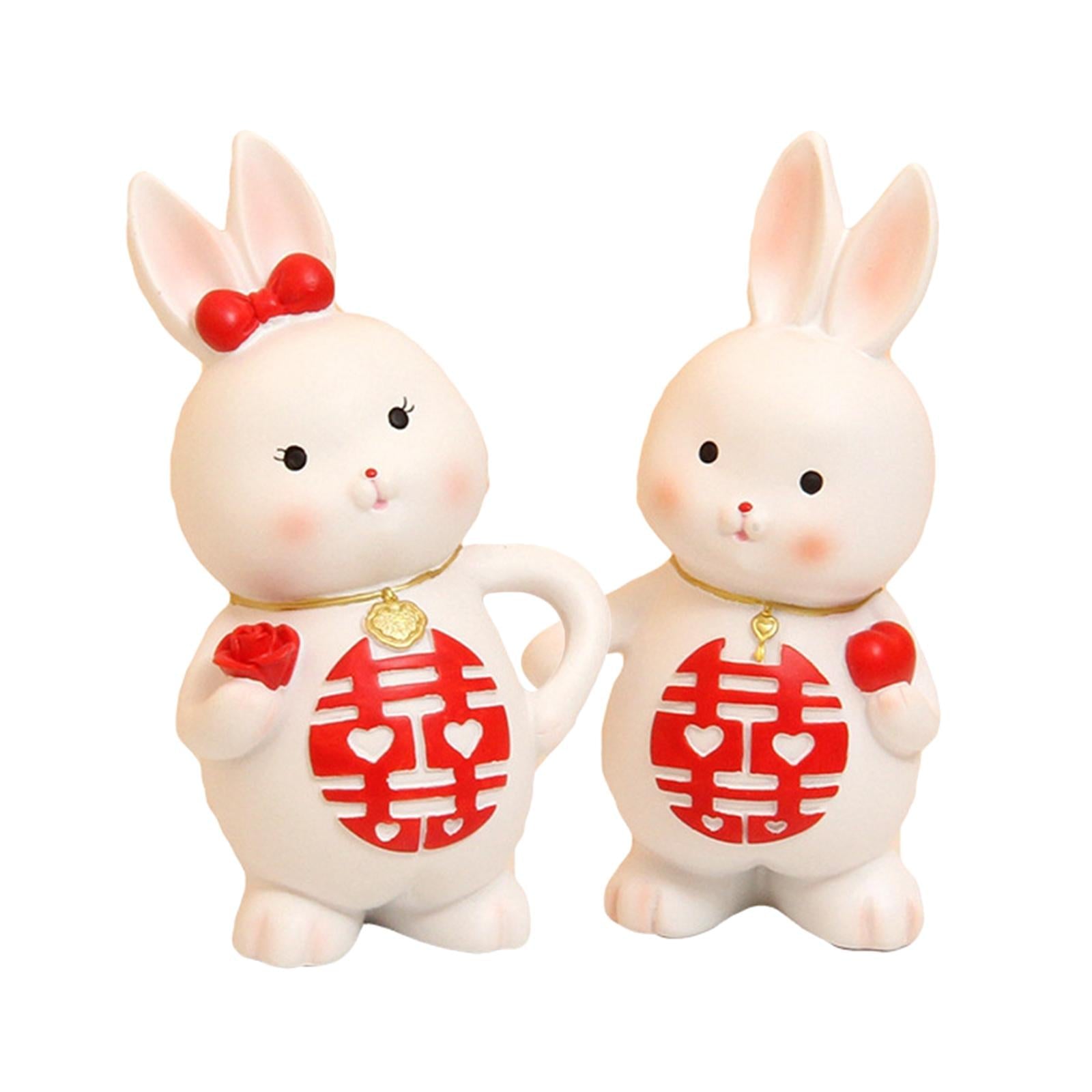 2Pcs Rabbits Statues Resin Decorative Couple Figurines for Christmas Wedding