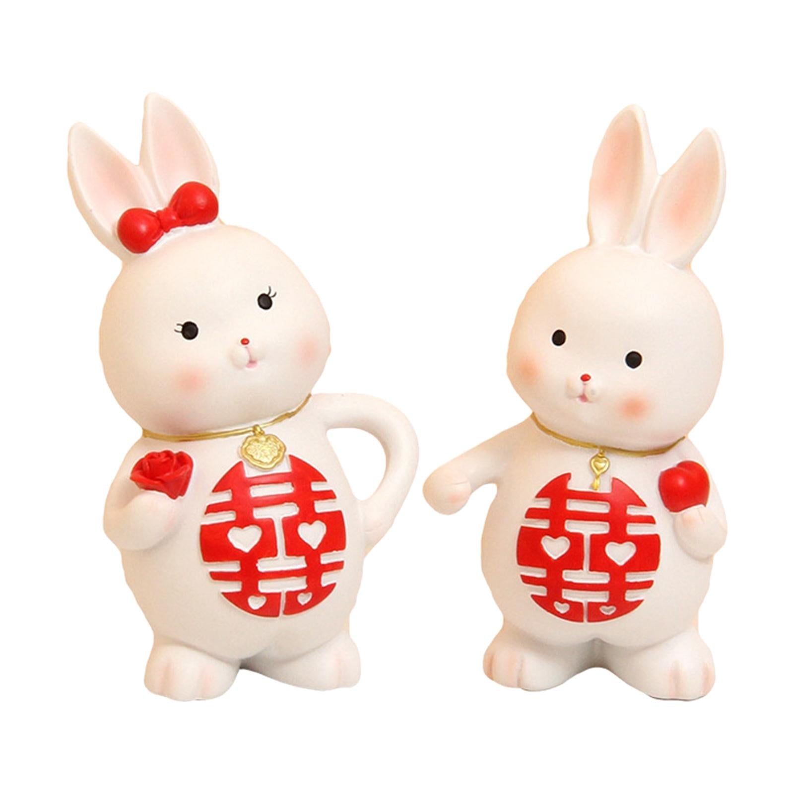 2Pcs Rabbits Statues Resin Decorative Couple Figurines for Christmas Wedding