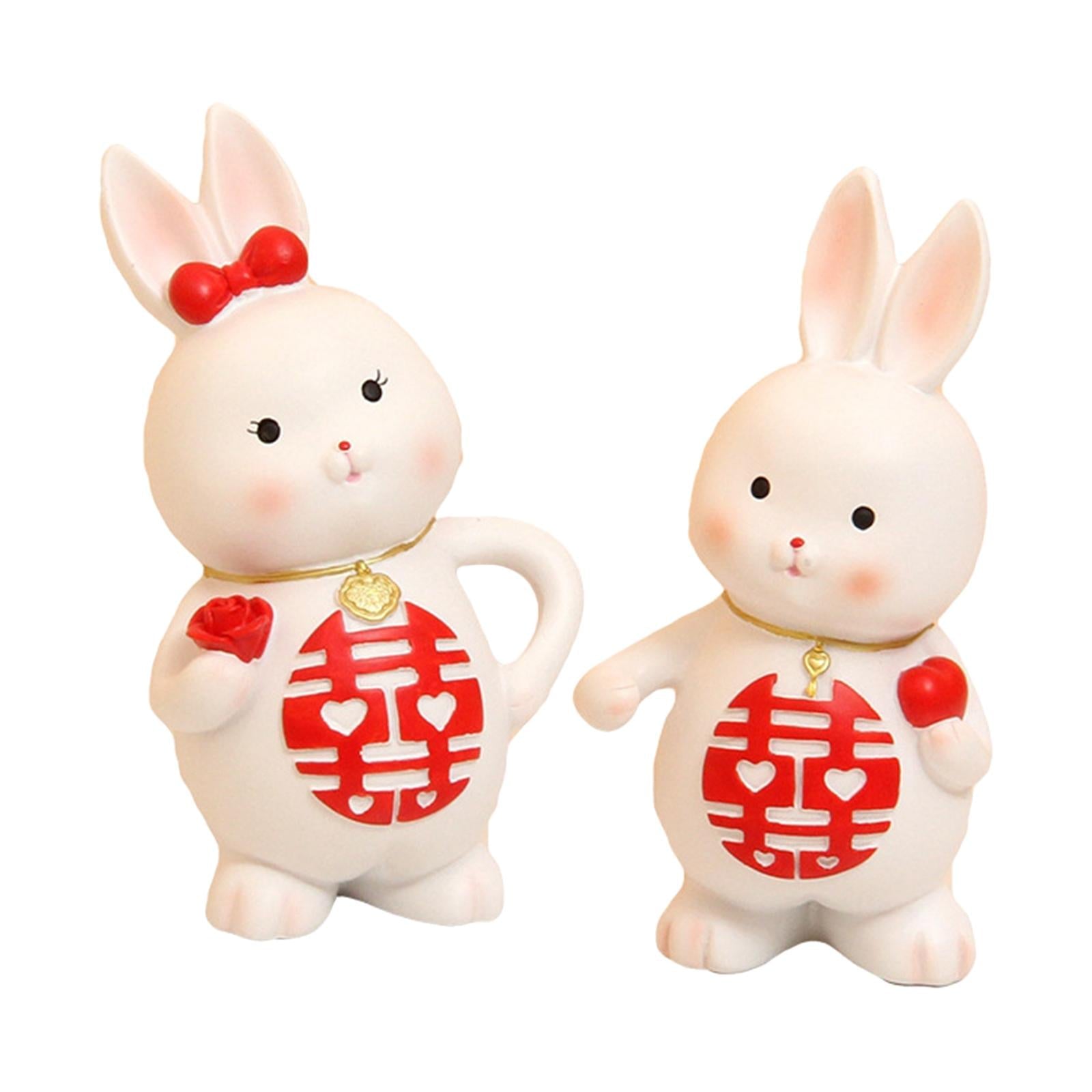 2Pcs Rabbits Statues Resin Decorative Couple Figurines for Christmas Wedding