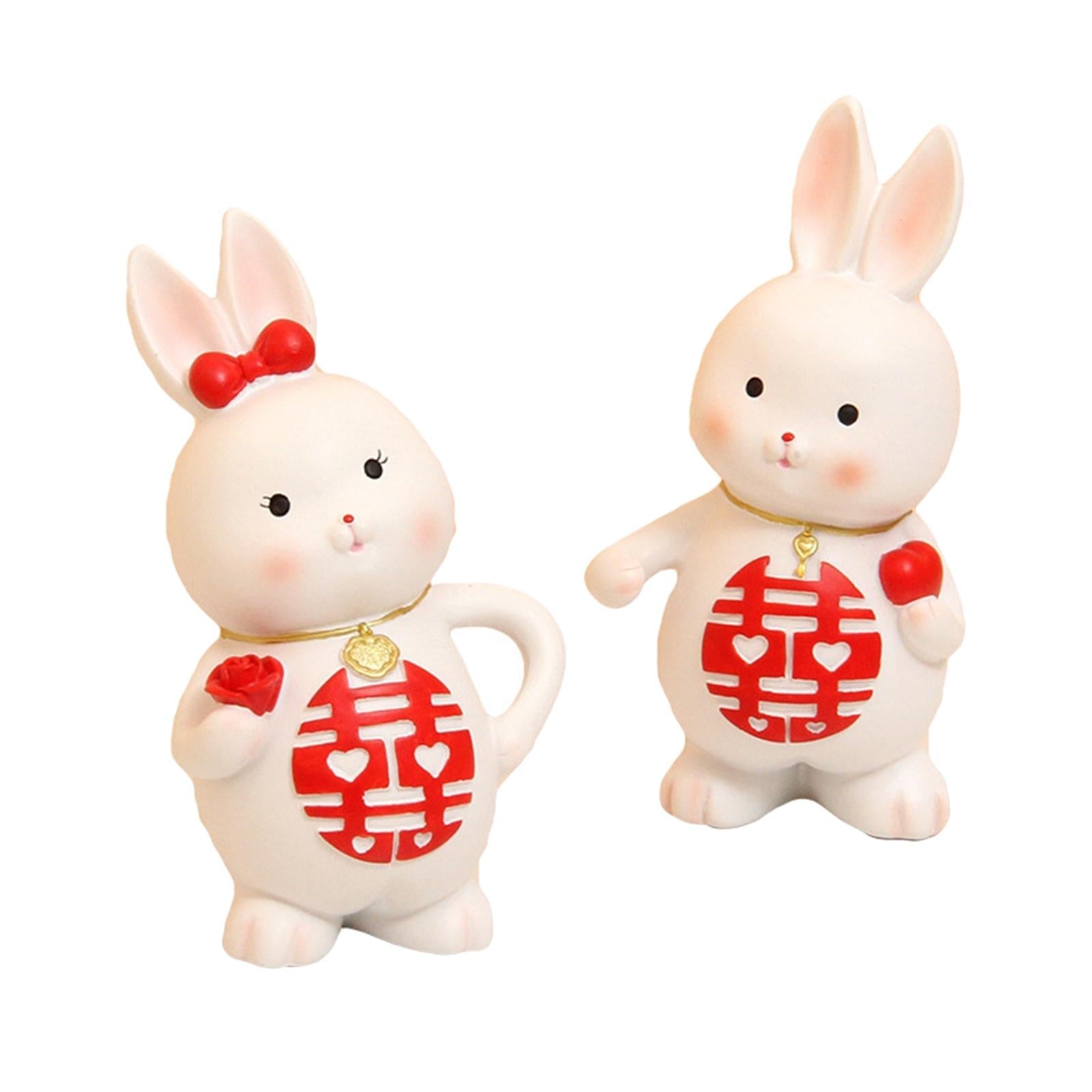 2Pcs Rabbits Statues Resin Decorative Couple Figurines for Christmas Wedding