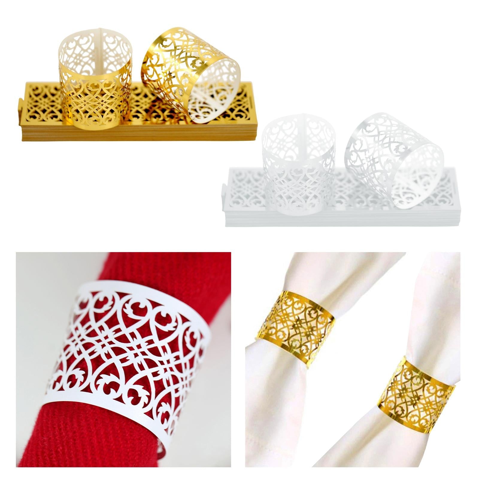 20x Napkin Holder Hollow Paper Napkin Ring for Holiday Ornament Party Favor Gold