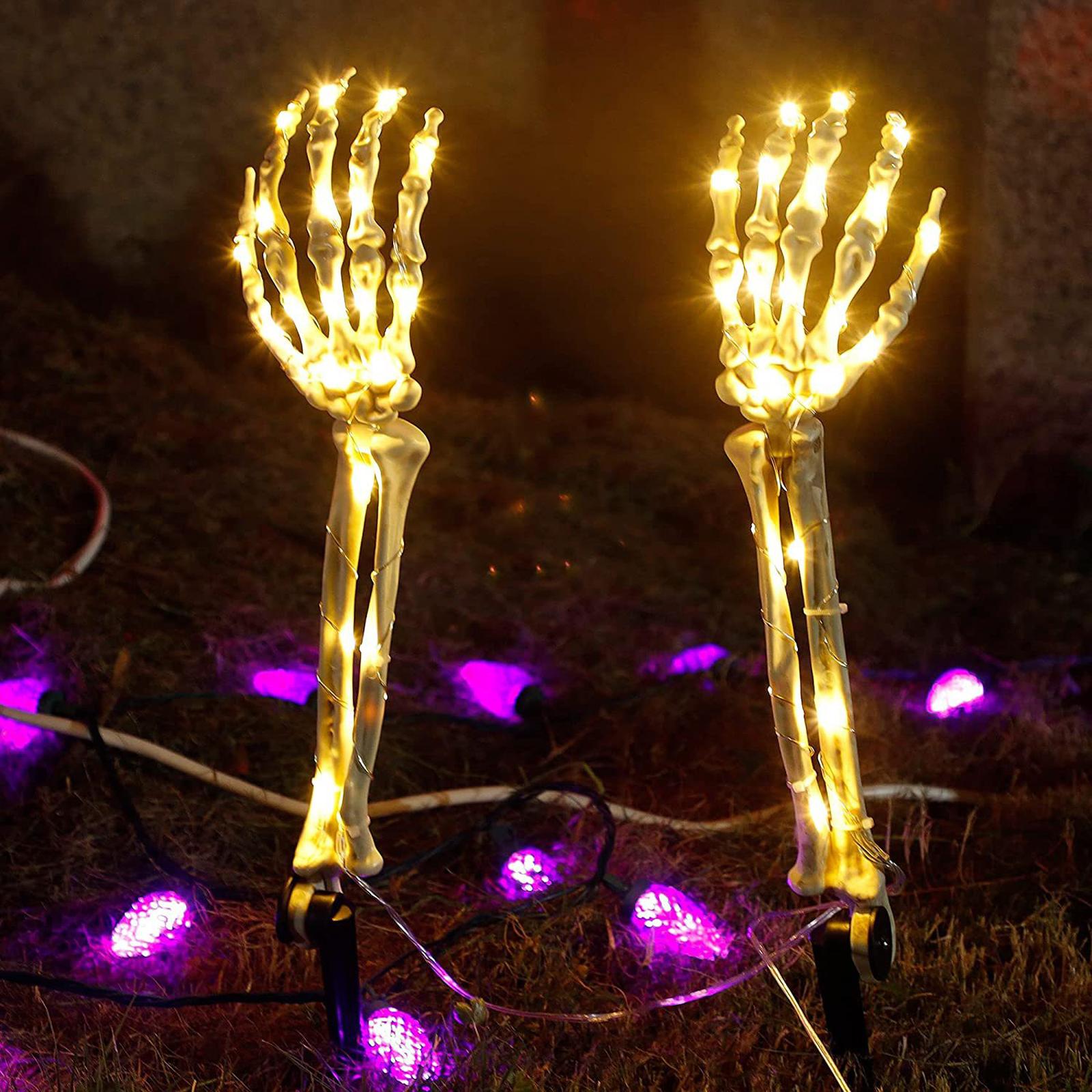 2Pcs Halloween Skeleton Arm Stakes Lights LED Ground Lamp for Festival Decor