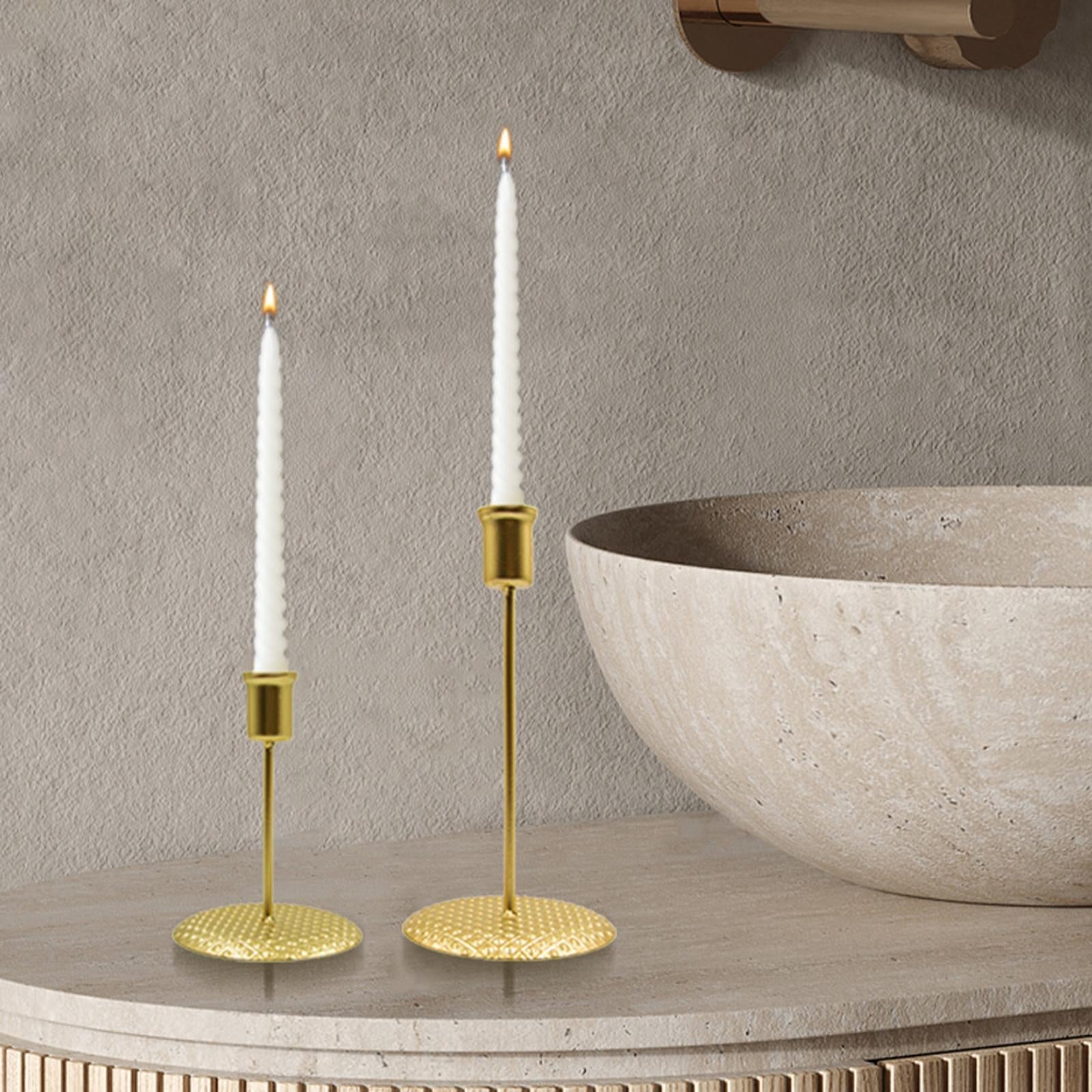 2Pieces Candlestick Candle Stand Iron Candle Holder for Church Decoration Gold