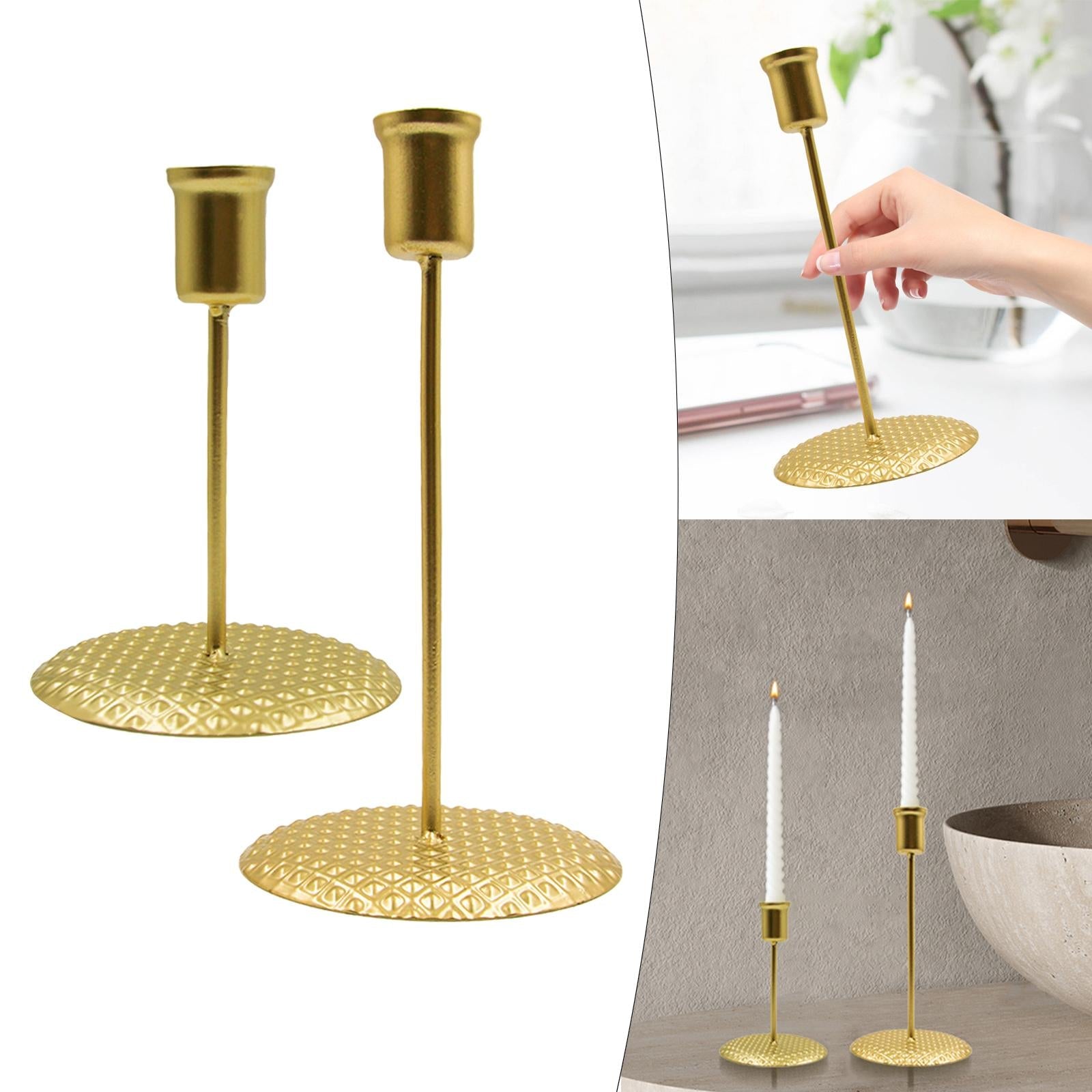 2Pieces Candlestick Candle Stand Iron Candle Holder for Church Decoration Gold