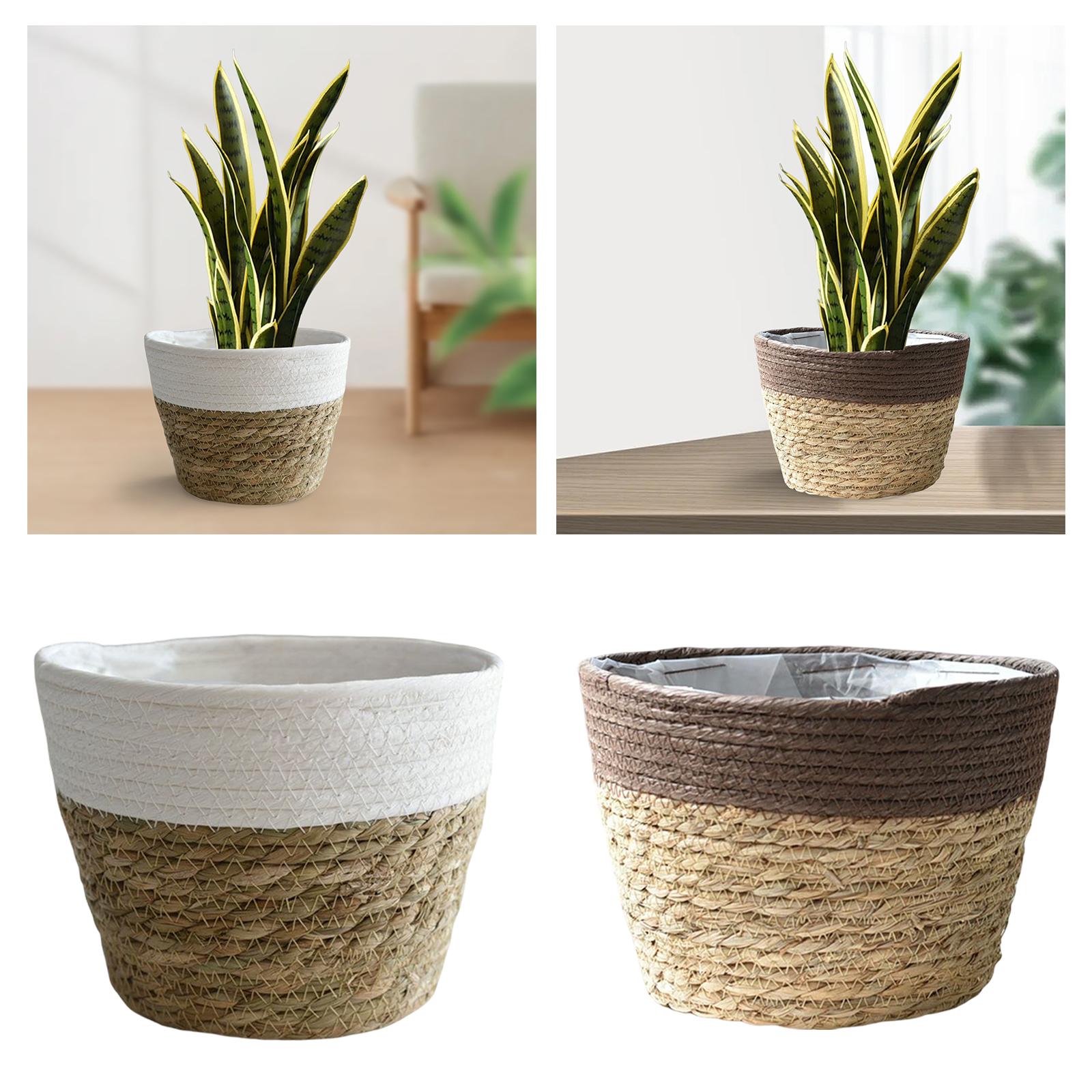 4xStraw Planter Basket with Liners Plant Containers for Grocery S