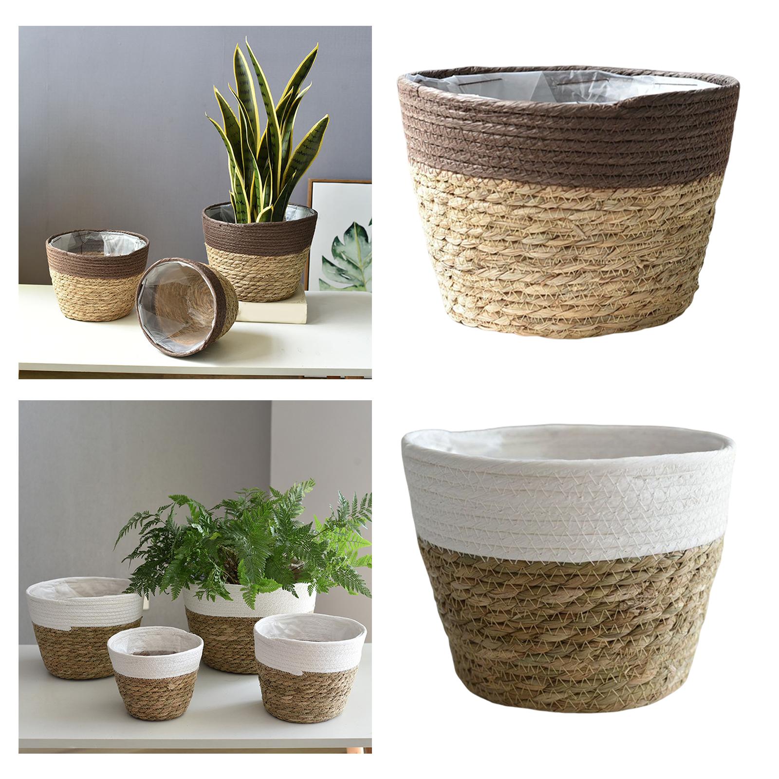 2xStraw Planter Basket with Liners Plant Containers for Grocery S