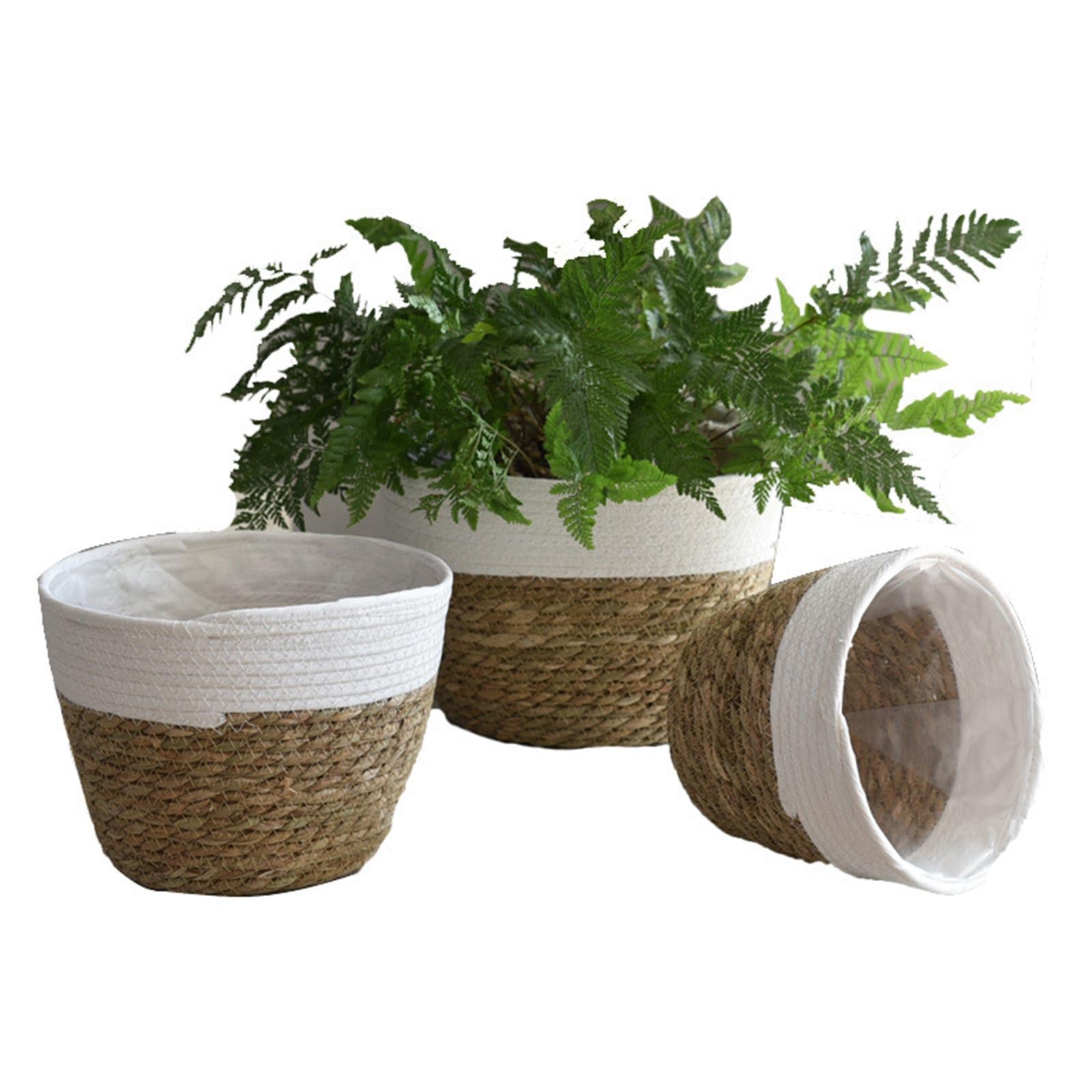 4xStraw Planter Basket with Liners Plant Containers for Grocery S