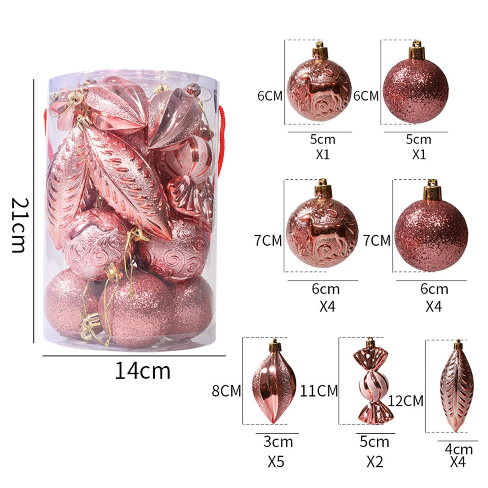 21 Pieces Christmas Balls Ornaments Baubles for Indoor Party Anniversary Gold Pink