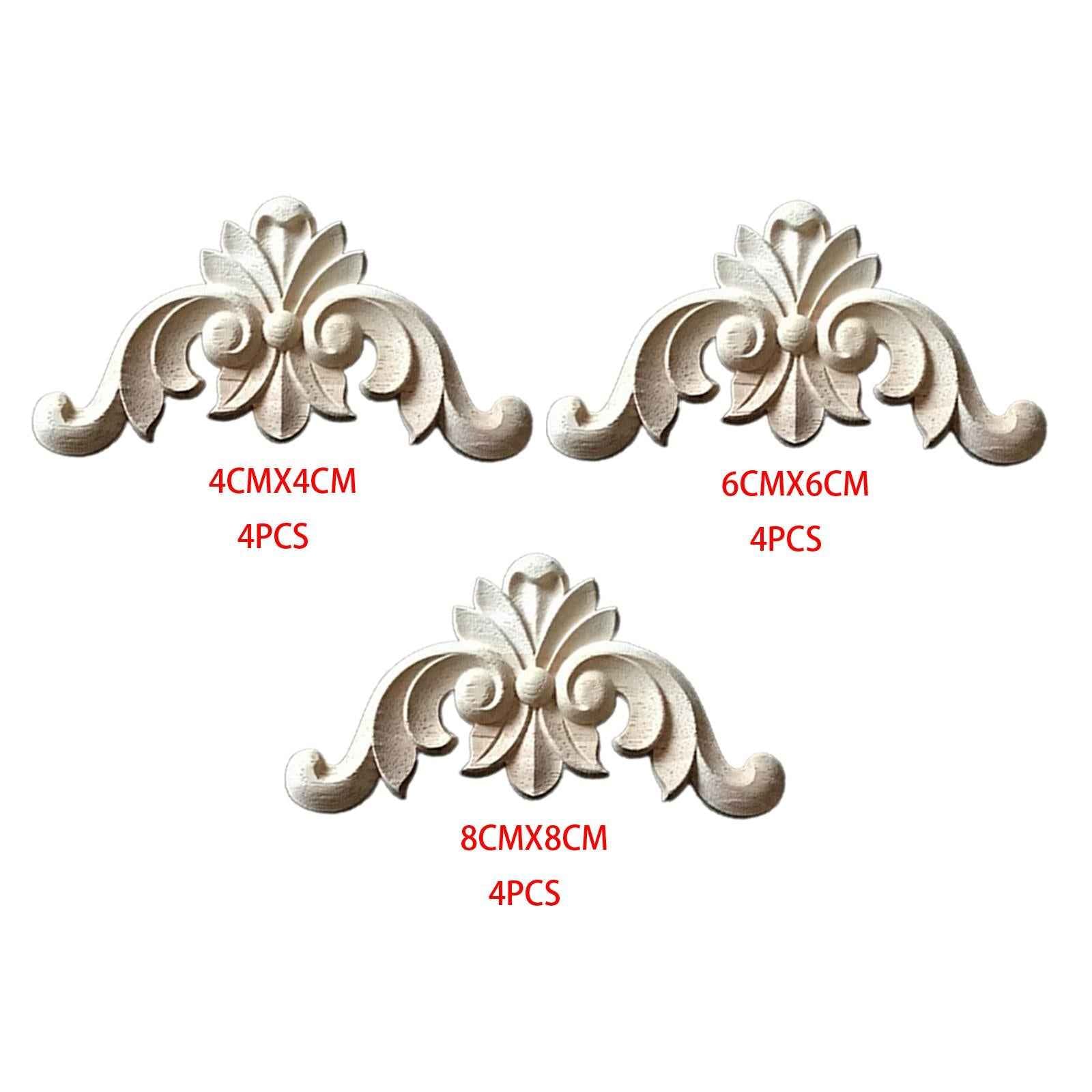 4Pcs Wood Carved Applique Wooden Figurines Mouldings Frame for Decoration 4cmx4cm