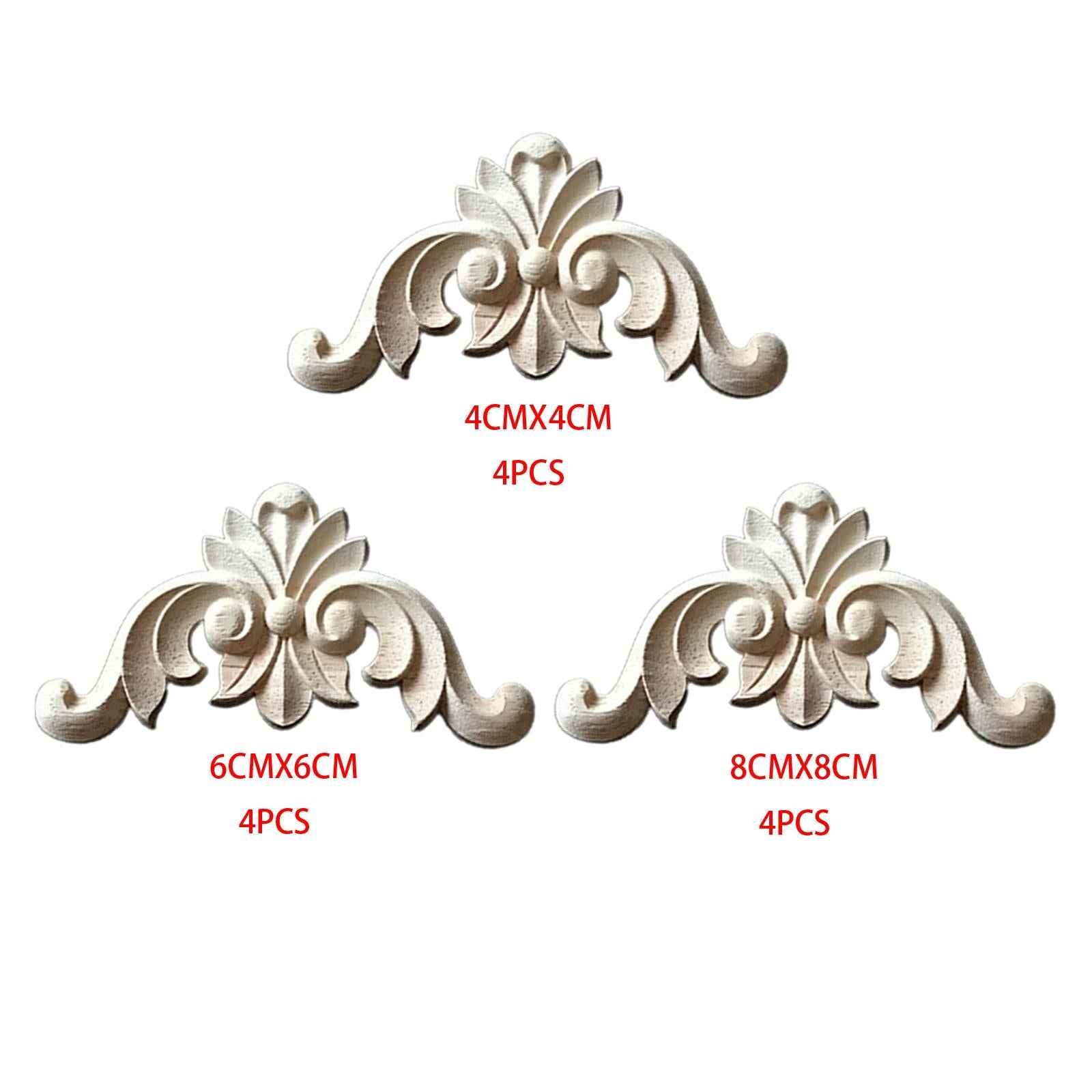 4Pcs Wood Carved Applique Wooden Figurines Mouldings Frame for Decoration 4cmx4cm